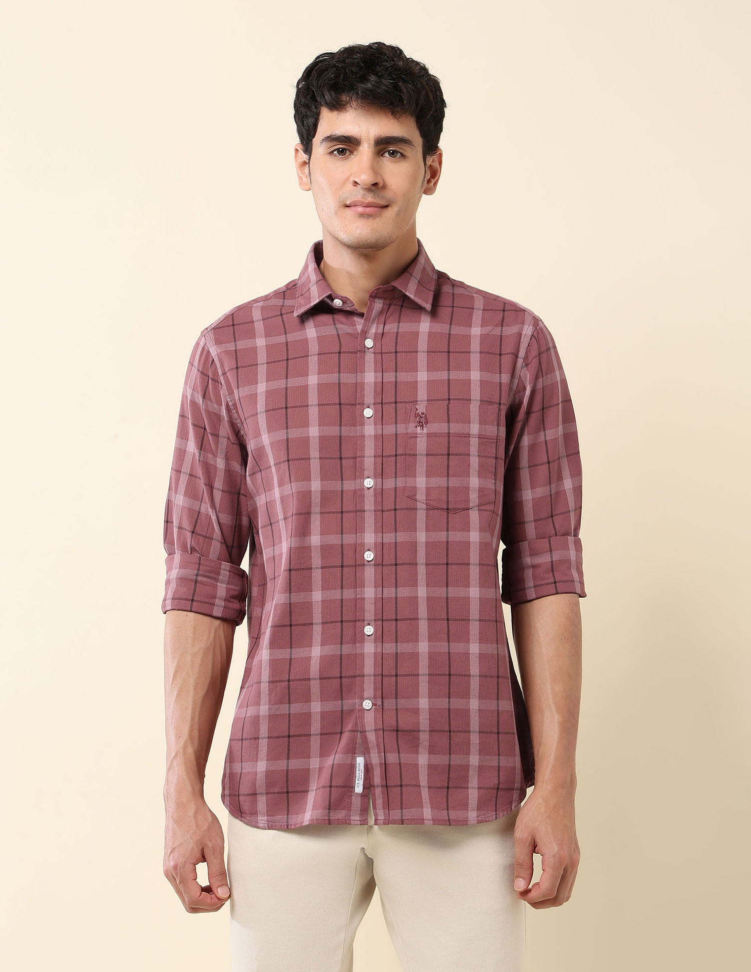 Grid Tattersall Checked Tailored Fit Shirt Pink - U.S. Polo Assn. India | Large