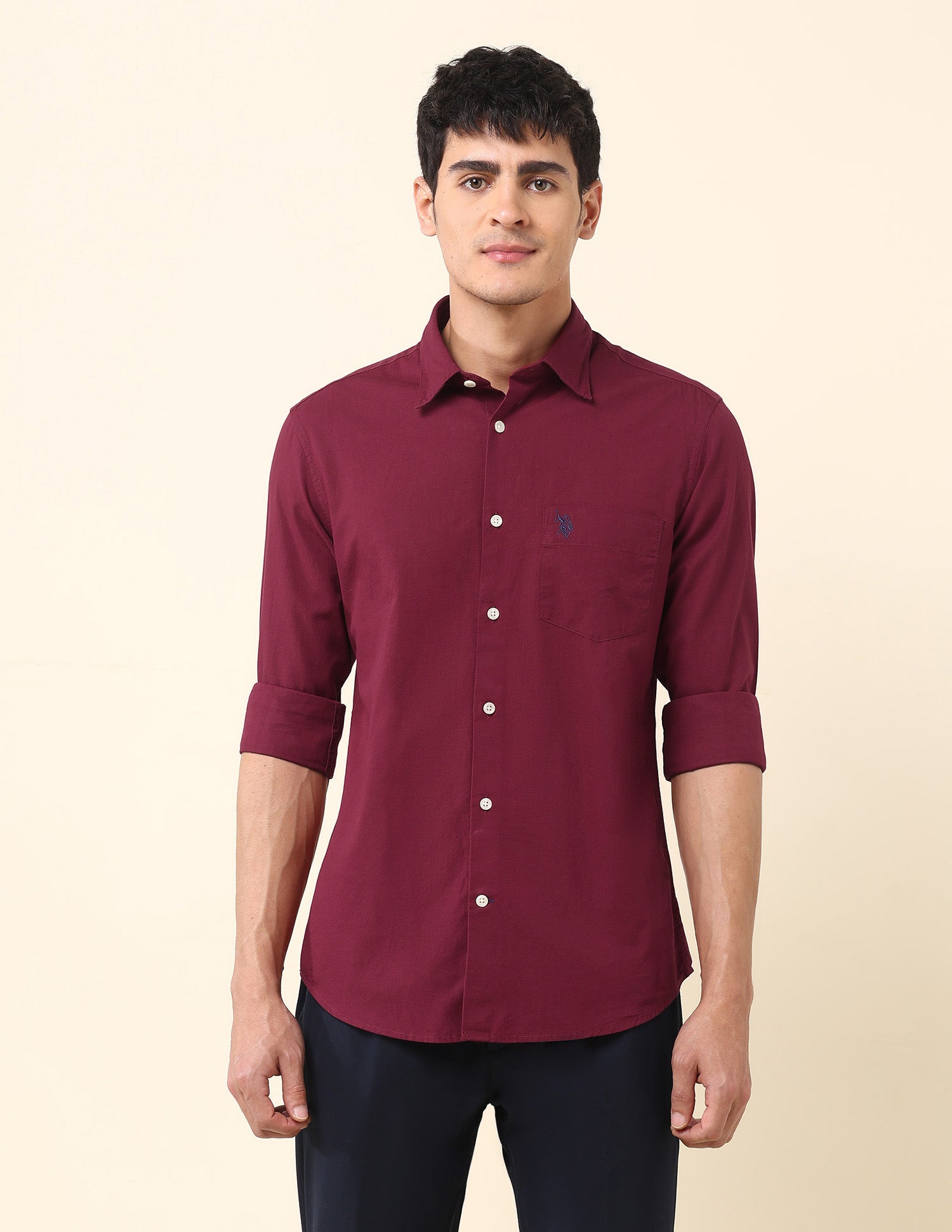 Twill Tailored Fit Solid Shirt Maroon - U.S. Polo Assn. India | Large