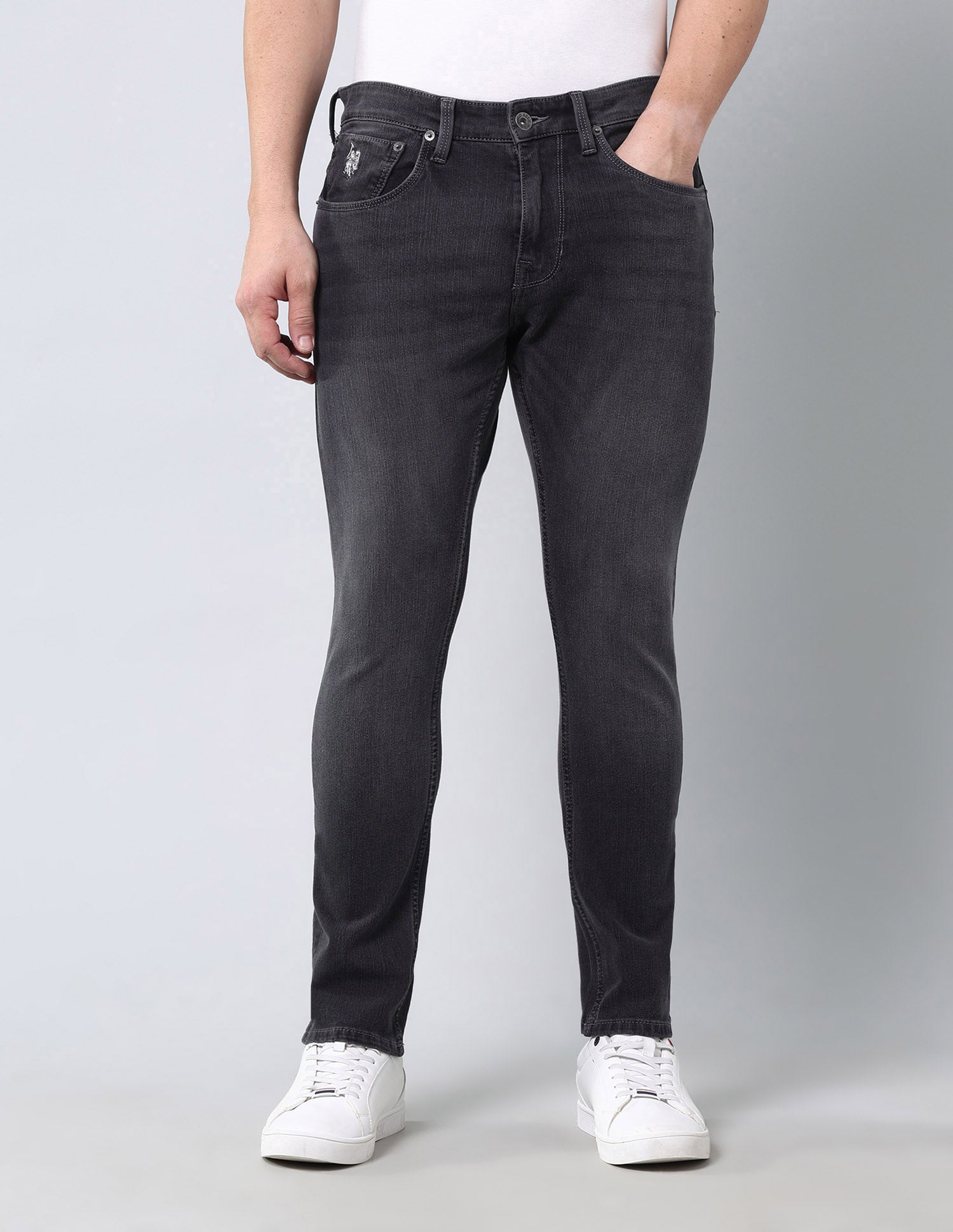 Cropped Length Henry Tapered Fit Bi Stretch Authentic Jeans Grey - U.S. Polo Assn. India | Large