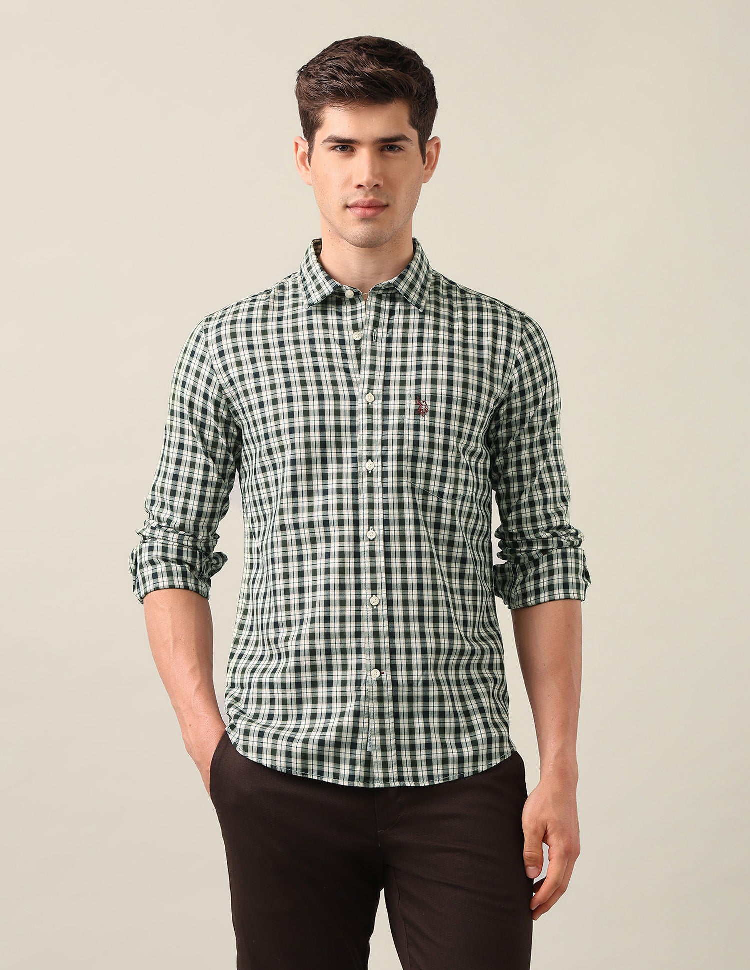 Grid Tattersall Checked Twill Shirt Dark Green - U.S. Polo Assn. India | Large
