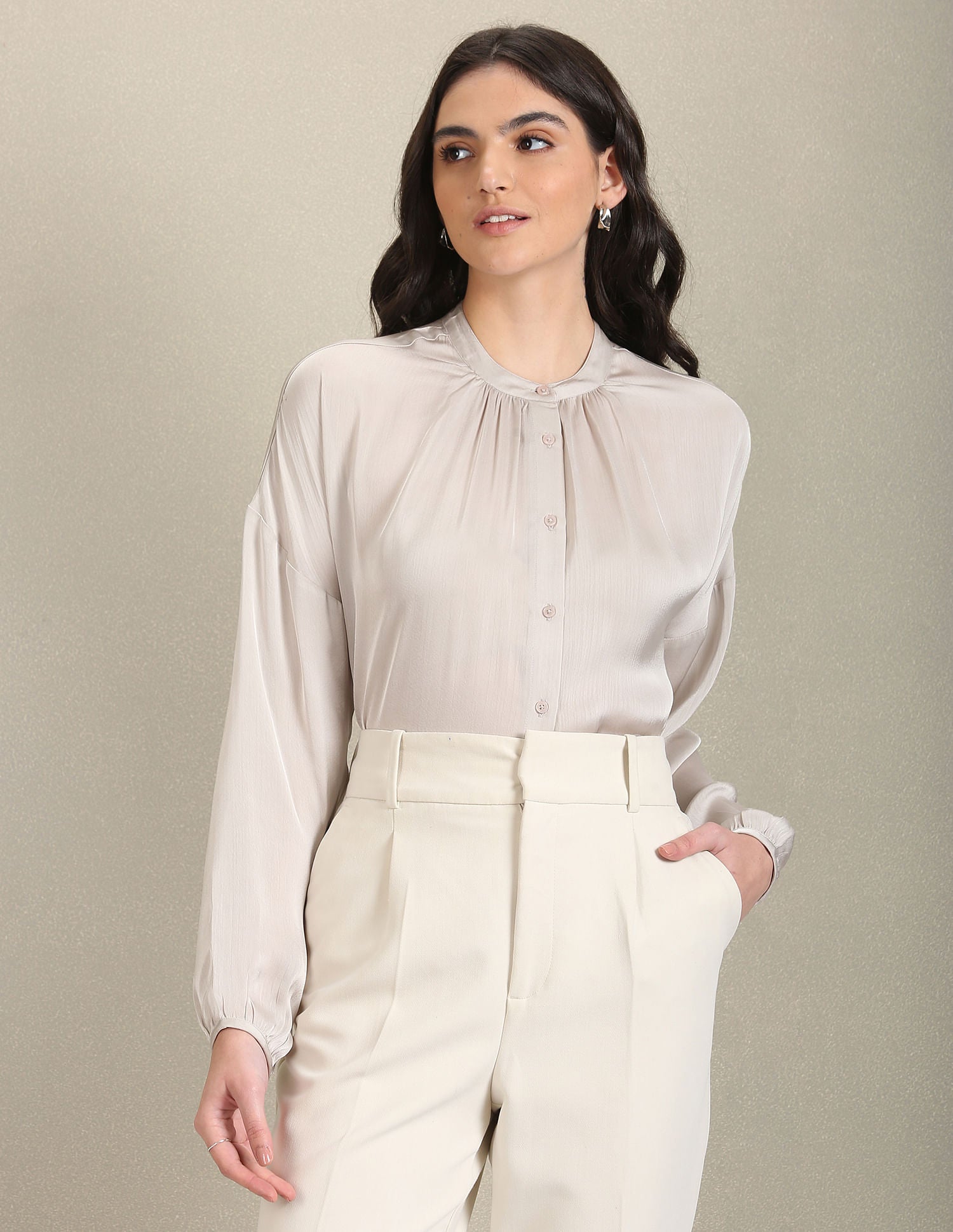 Mandarin Collar Solid Shirt Light Grey - U.S. POLO ASSN. | Large