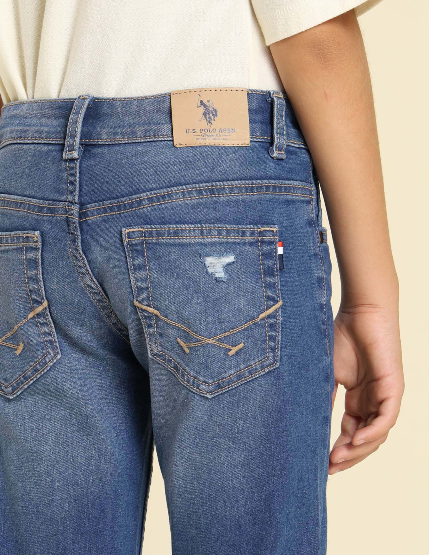 Boys Relaxed Fit Lightly Distressed Jeans Light Blue - U.S. POLO ASSN. | Large