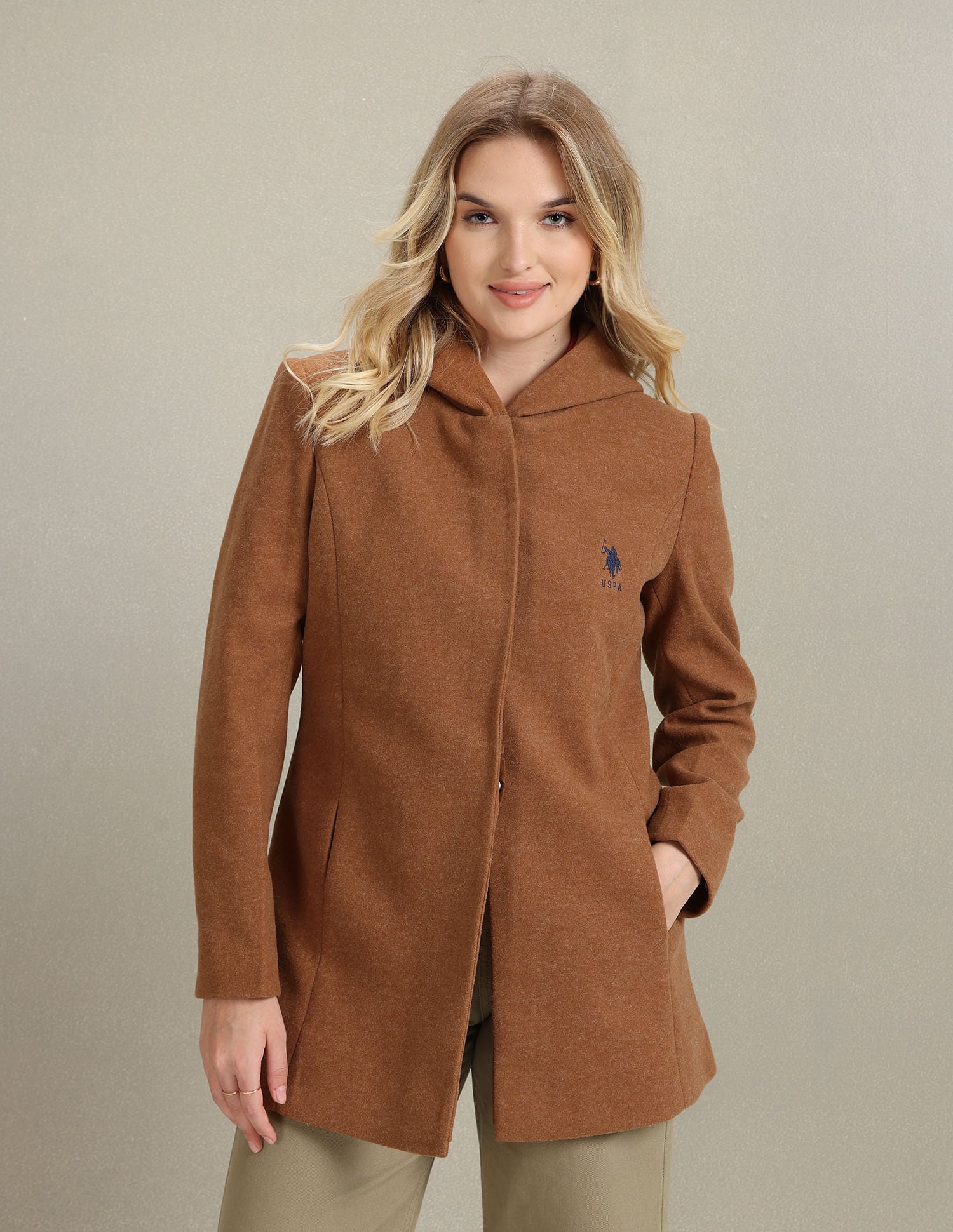 Solid Longline Hooded Jacket Tan - U.S. Polo Assn. India | Large