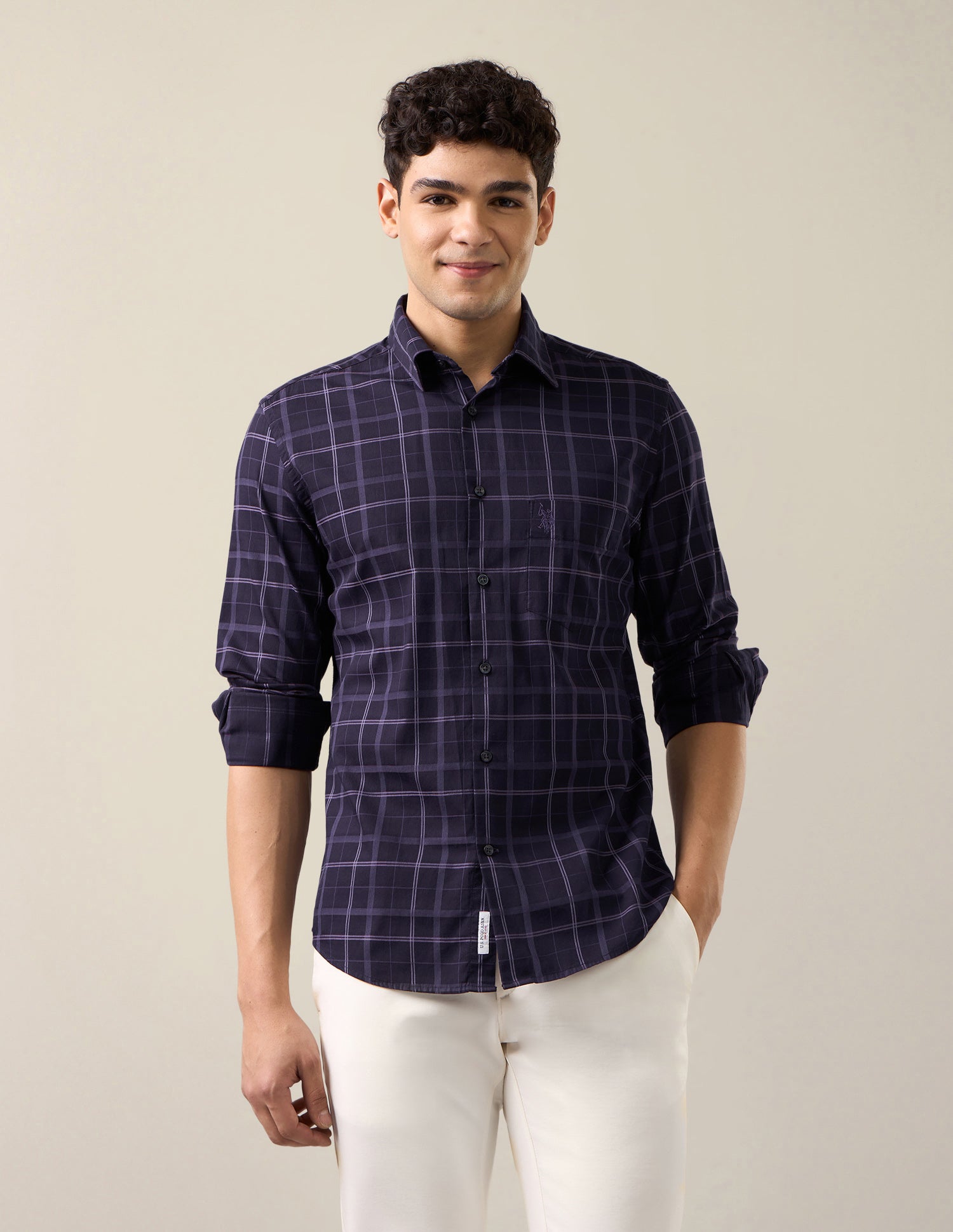 Grid Tattersall Checked Tailored Fit Shirt Purple - U.S. Polo Assn. India | Large