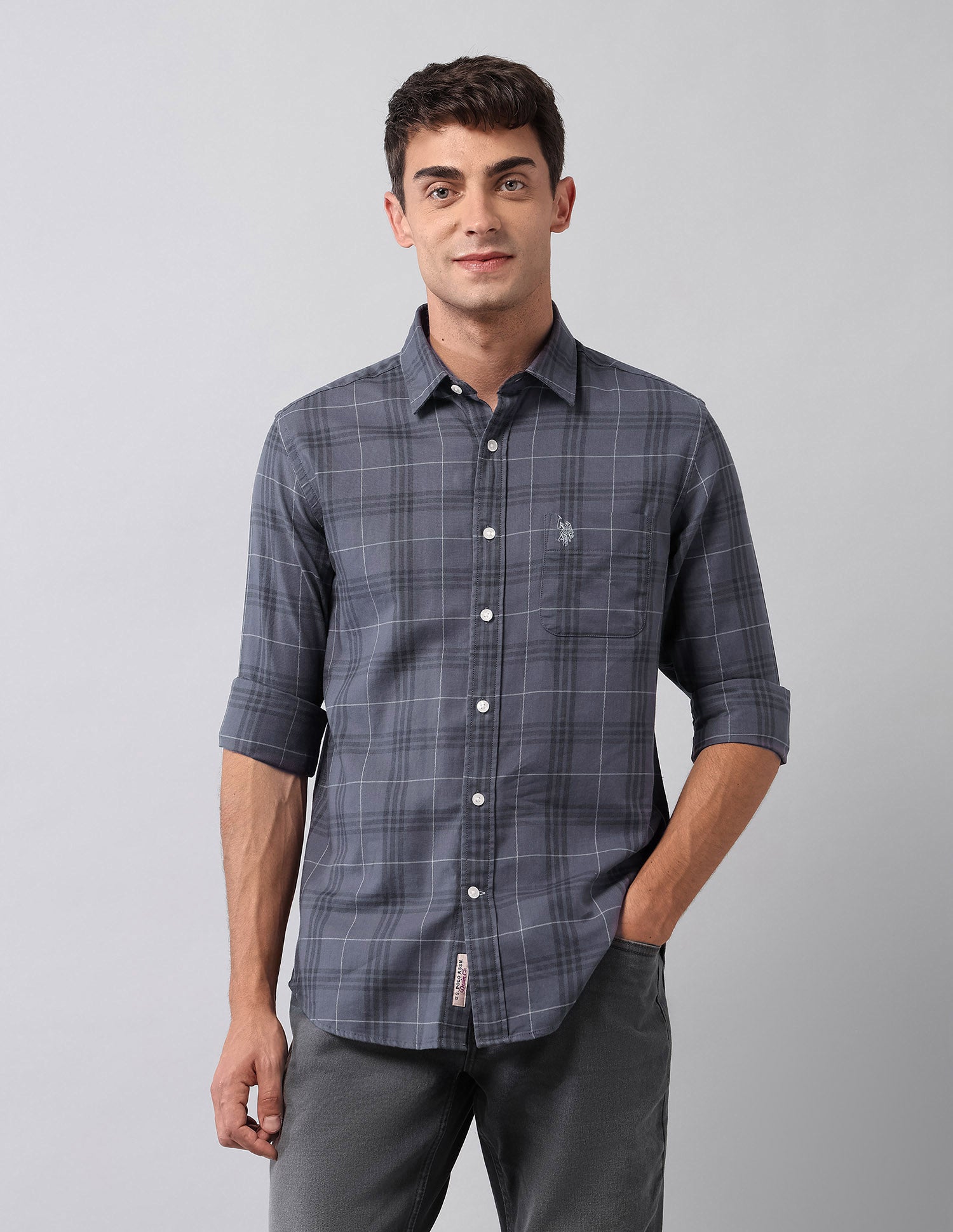 Tartan Checked Pure Cotton Shirt Grey - U.S. Polo Assn. India | Large