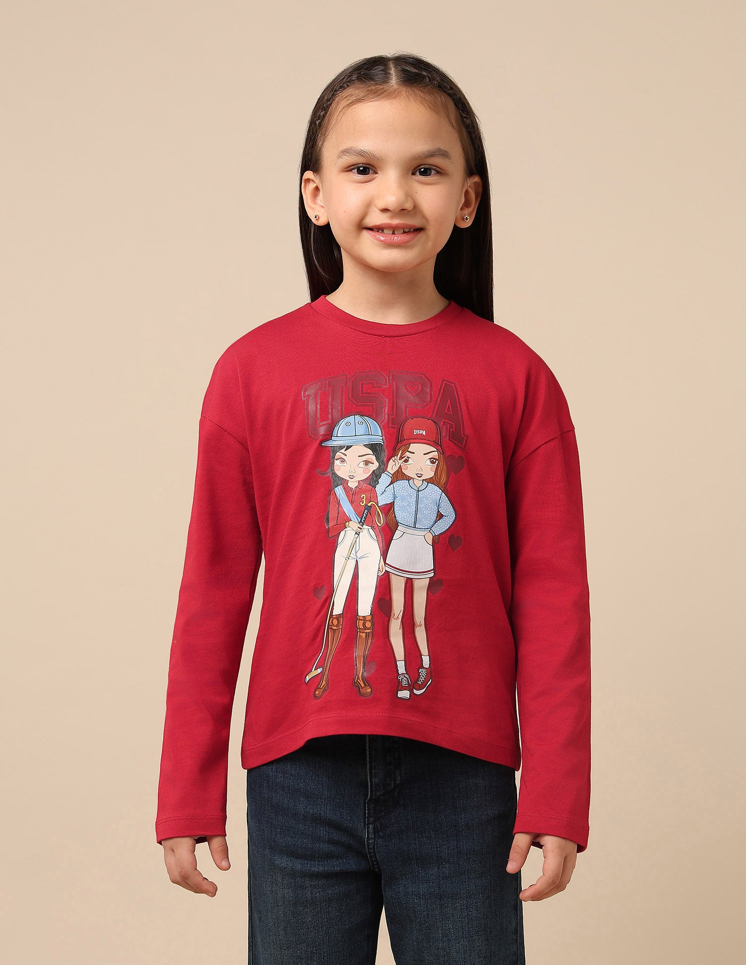 Girls Graphic Brand Printed Top Red - U.S. POLO ASSN. | Large