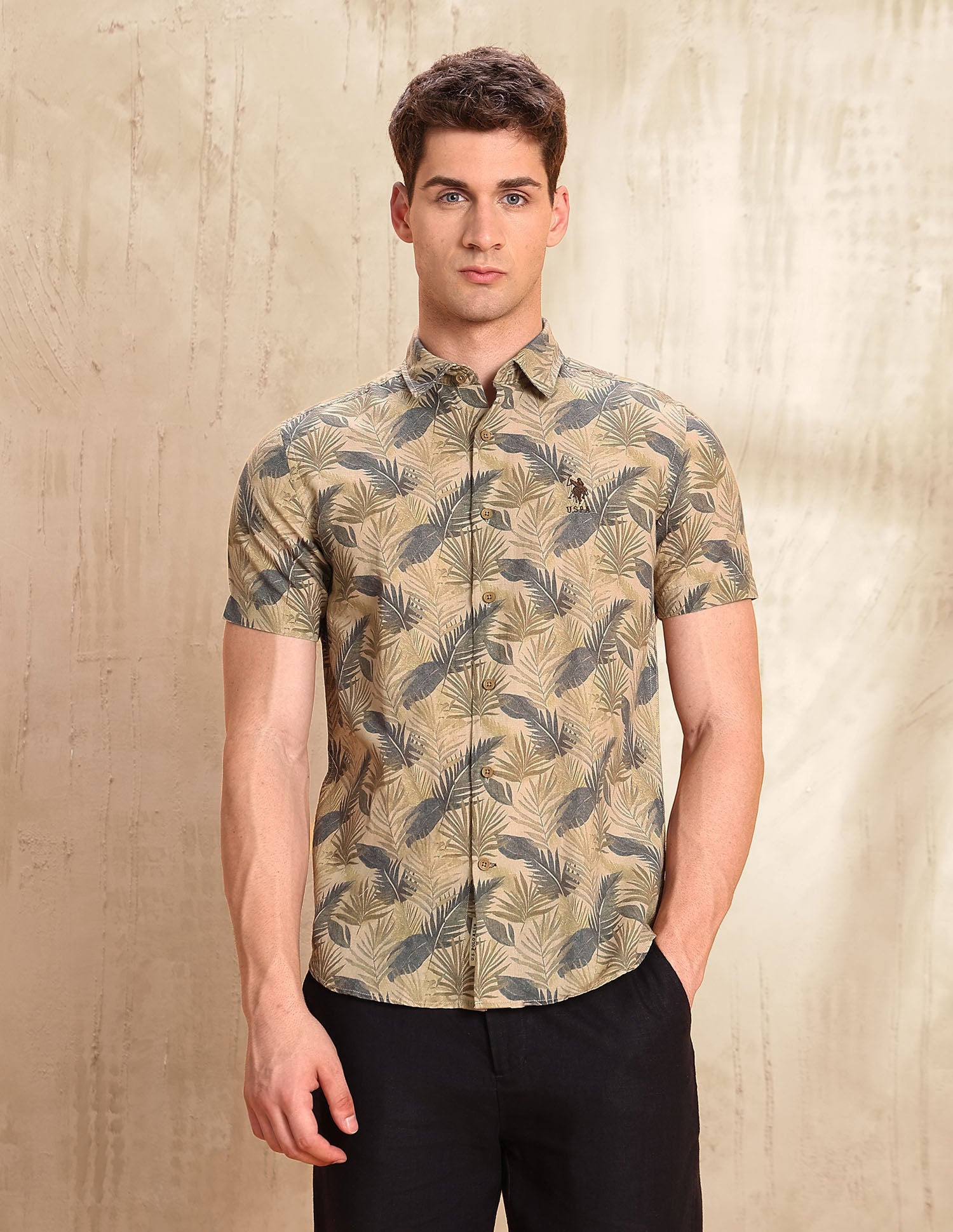 Tropical Printed Legend Of Horseshoe Shirt Olive - U.S. POLO ASSN. | Large