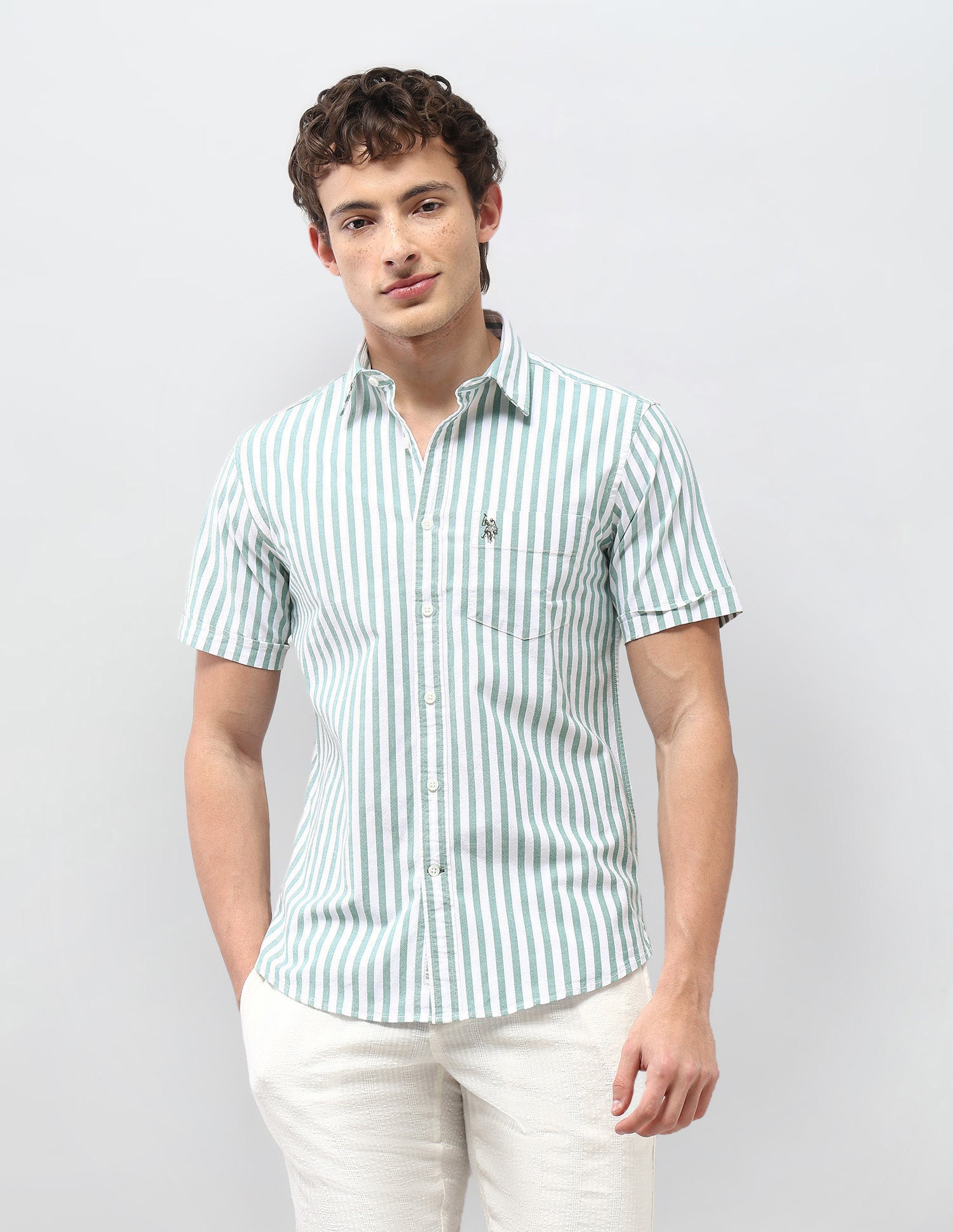 New Port Marina Vertical Striped Shirt Green - U.S. Polo Assn. India | Large