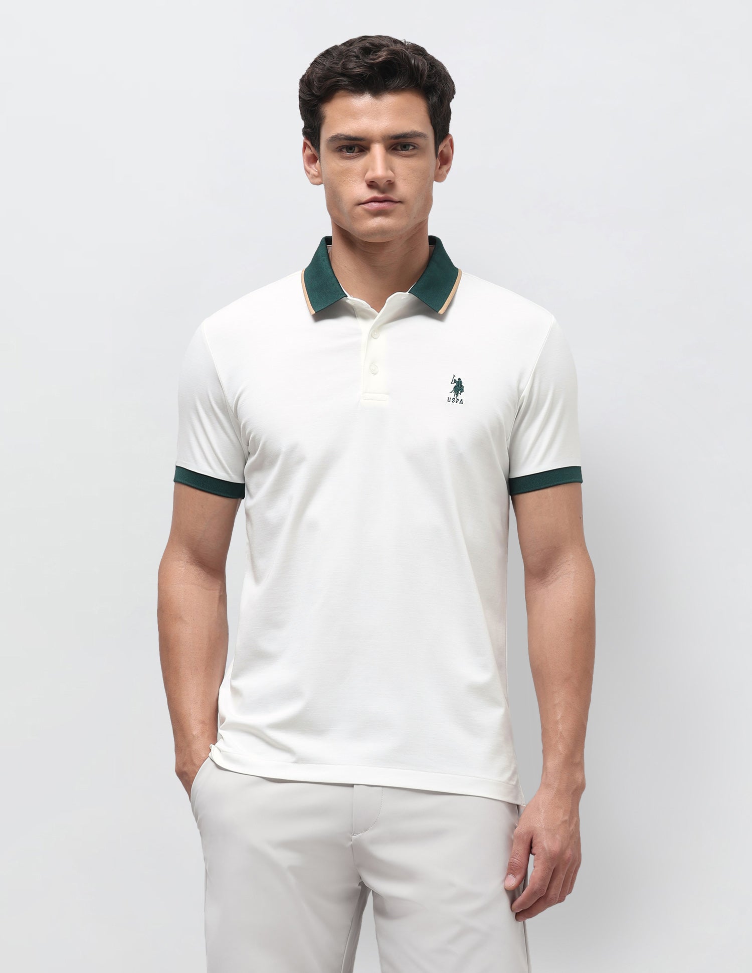 Solid Slim Fit Polo Shirt Off White - U.S. Polo Assn. India | Large