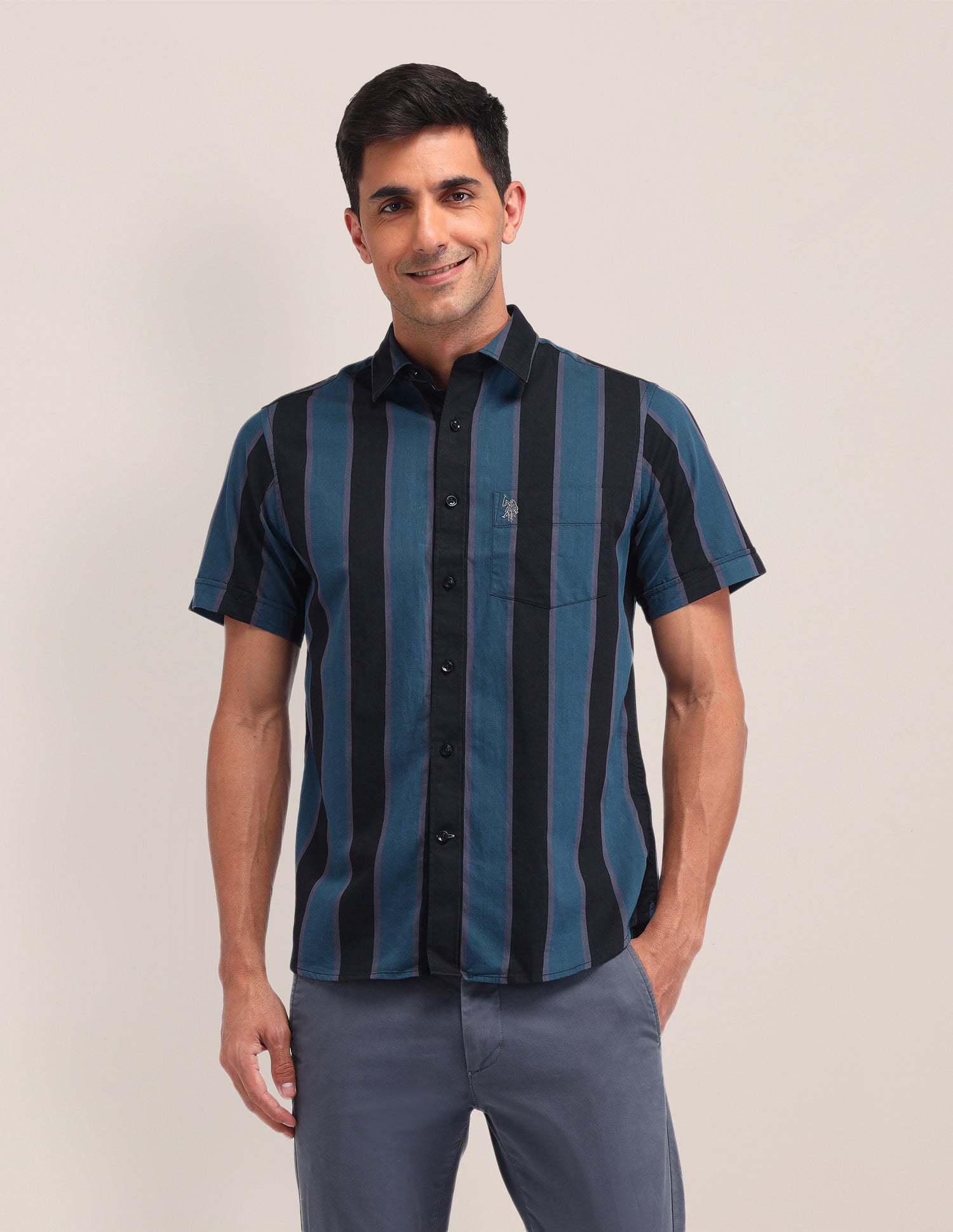 Vertical Striped Tailored Fit Shirt Teal - U.S. Polo Assn. India | Large