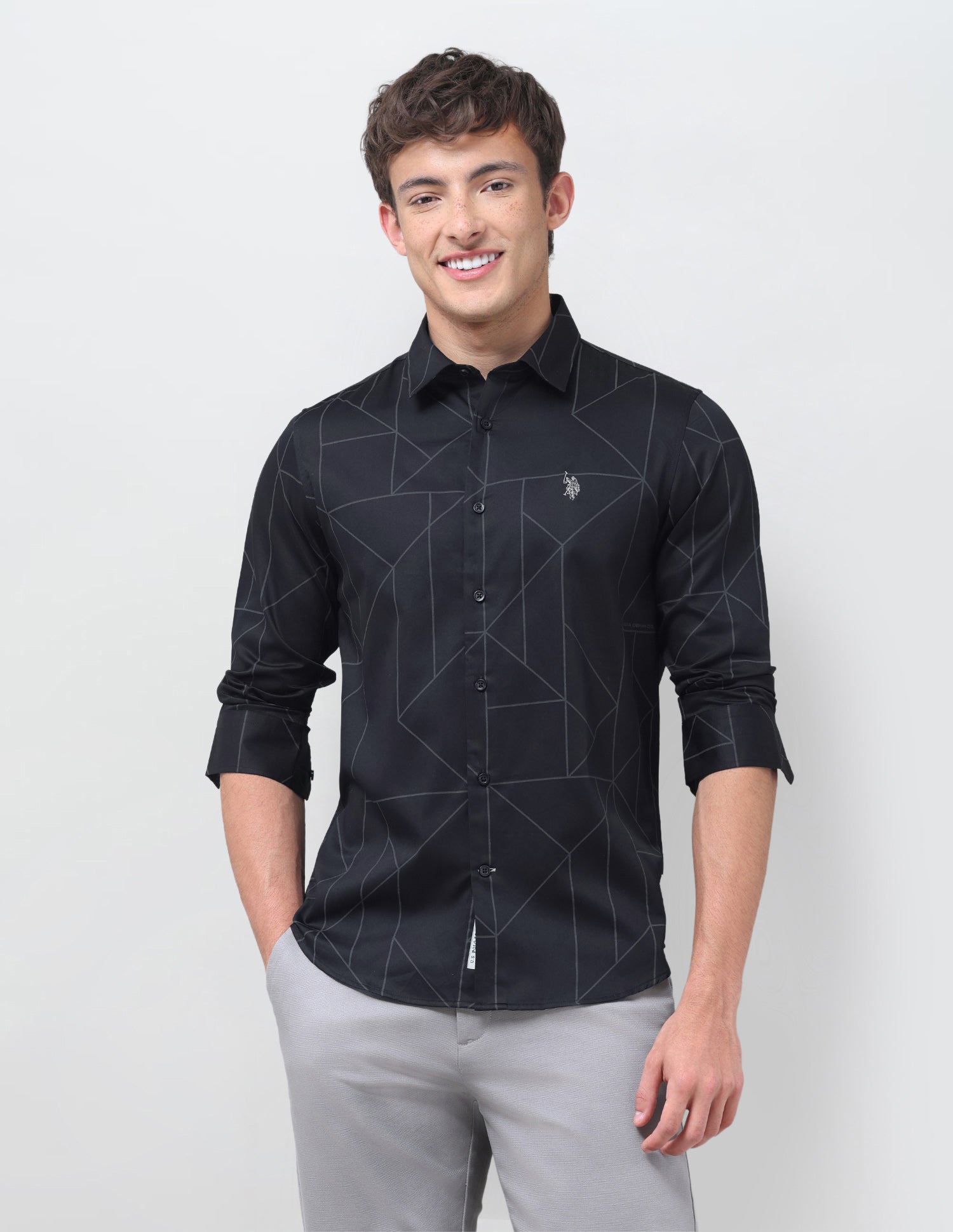 Geometric Printed Satin Shirt Black - U.S. Polo Assn. India | Large