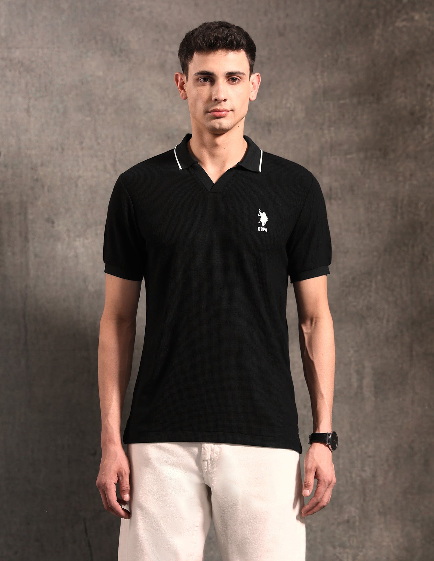 Textured Black & Gold Polo Shirt Black - U.S. POLO ASSN. | Large