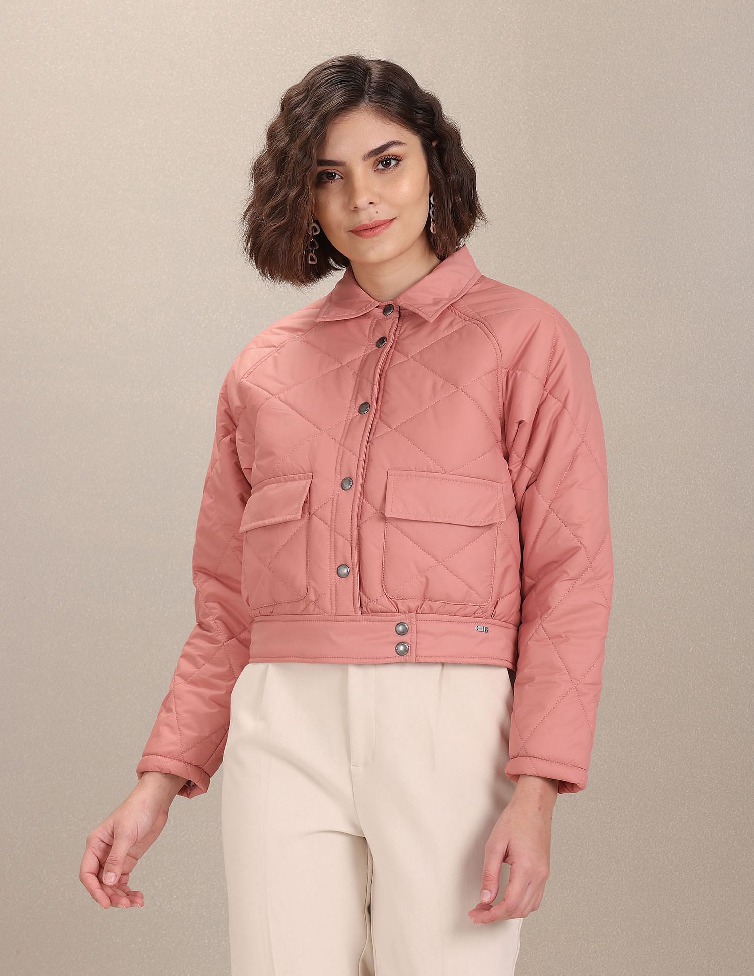 Spread Collar Solid Quilted Jacket Pink - U.S. POLO ASSN. | Large