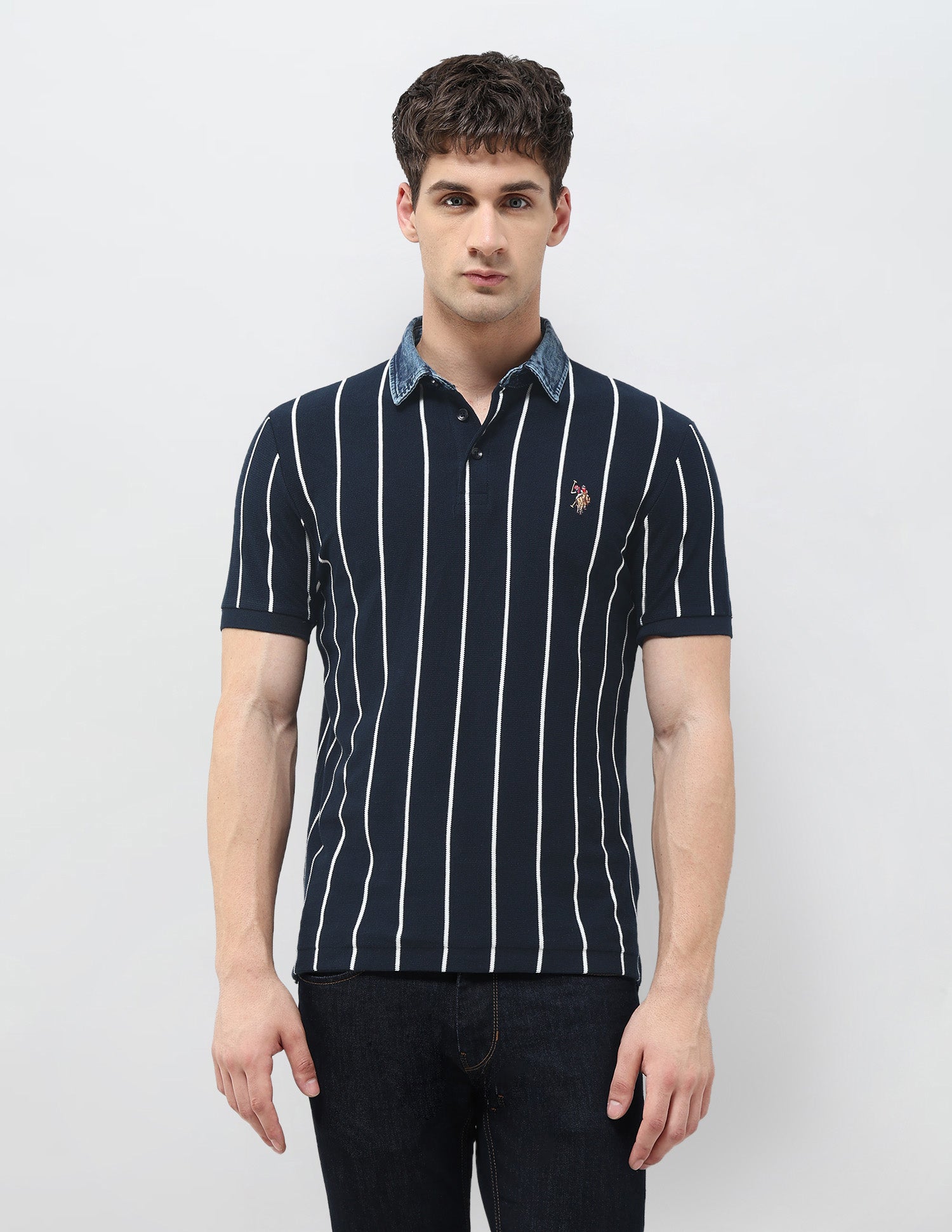 Vertical Striped Monochrome Polo Shirt Navy - U.S. POLO ASSN. | Large