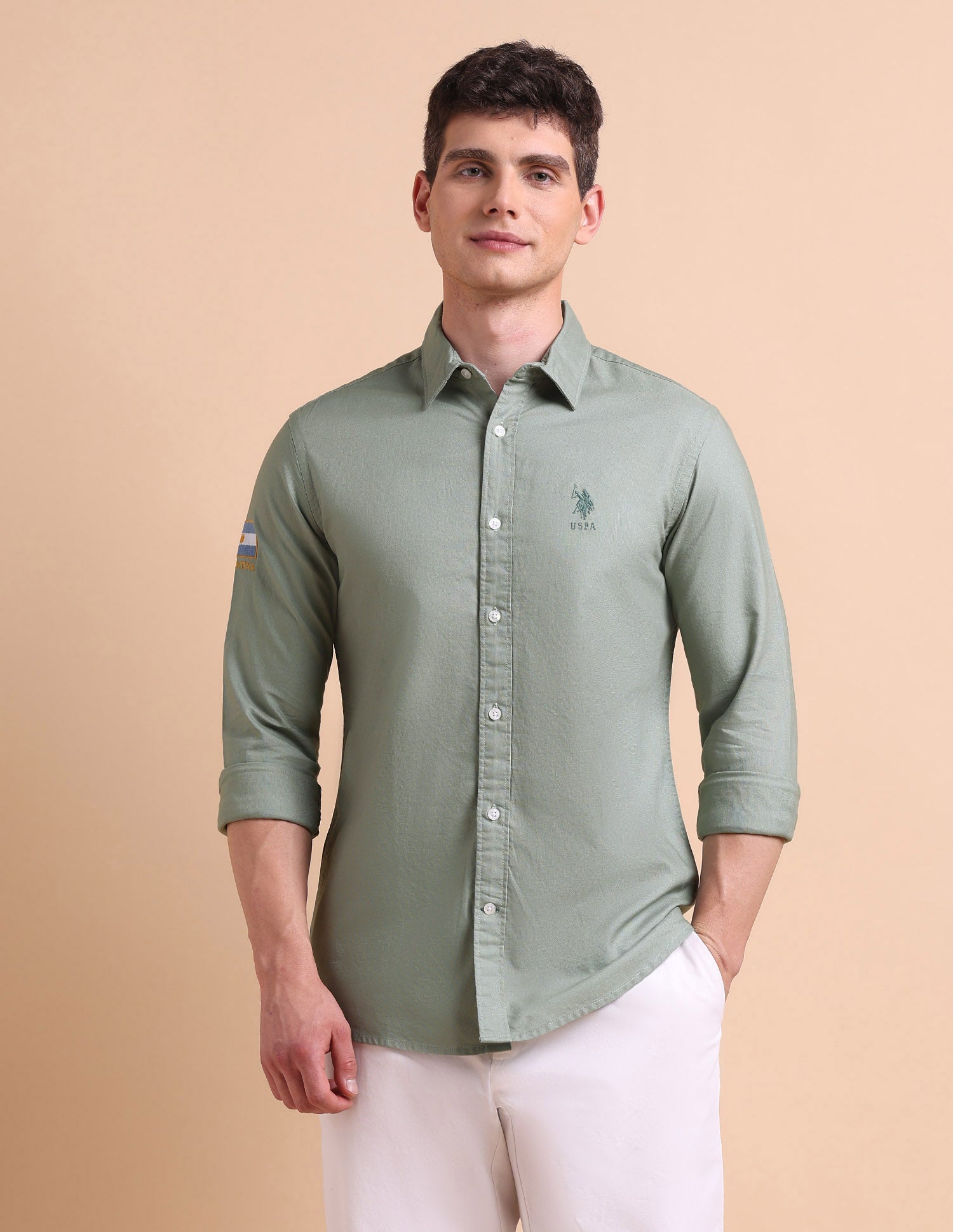 Pure Cotton Tailored Fit Oxford Shirt Green - U.S. POLO ASSN. | Large