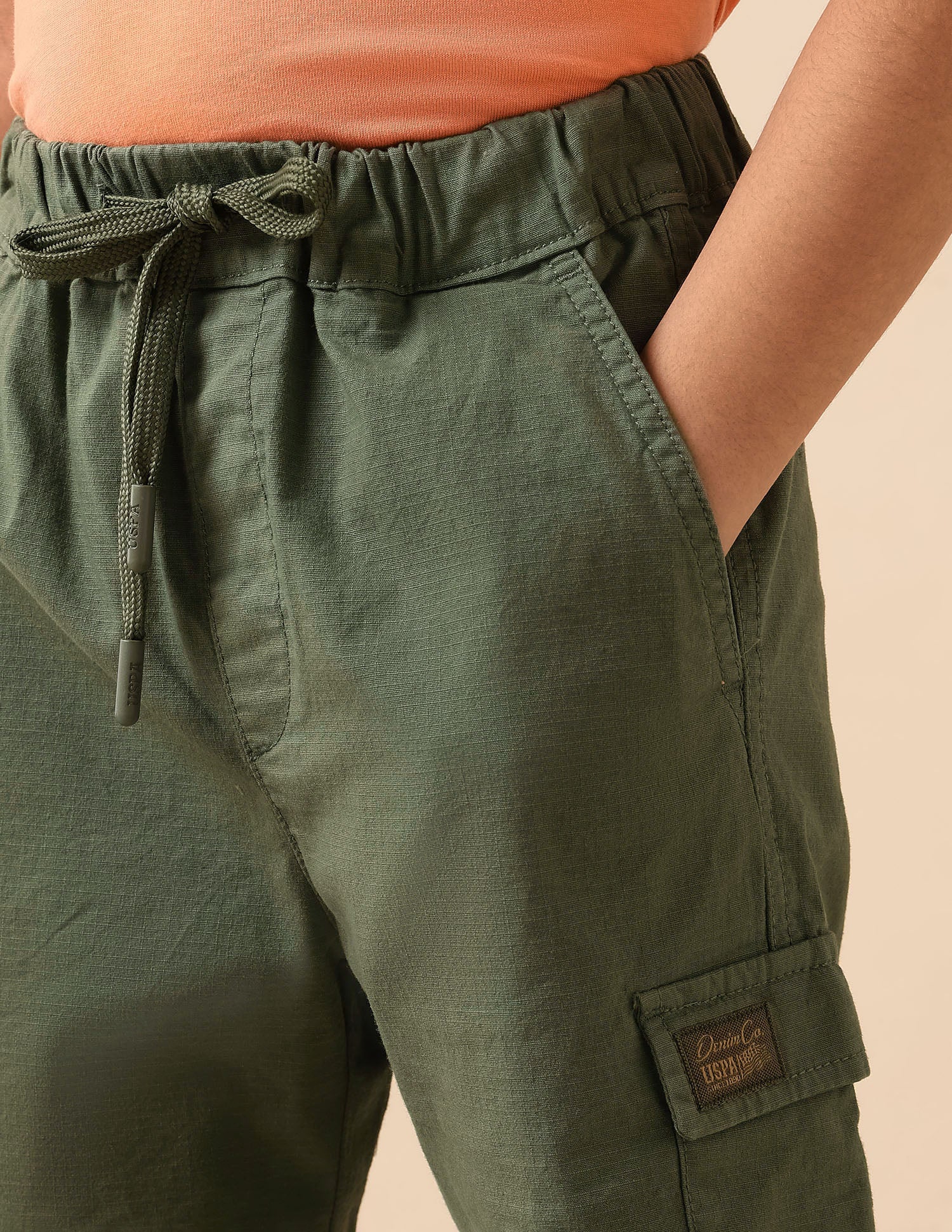 Boys Relaxed Fit Textured Cargo Shorts Green - U.S. POLO ASSN. | Large