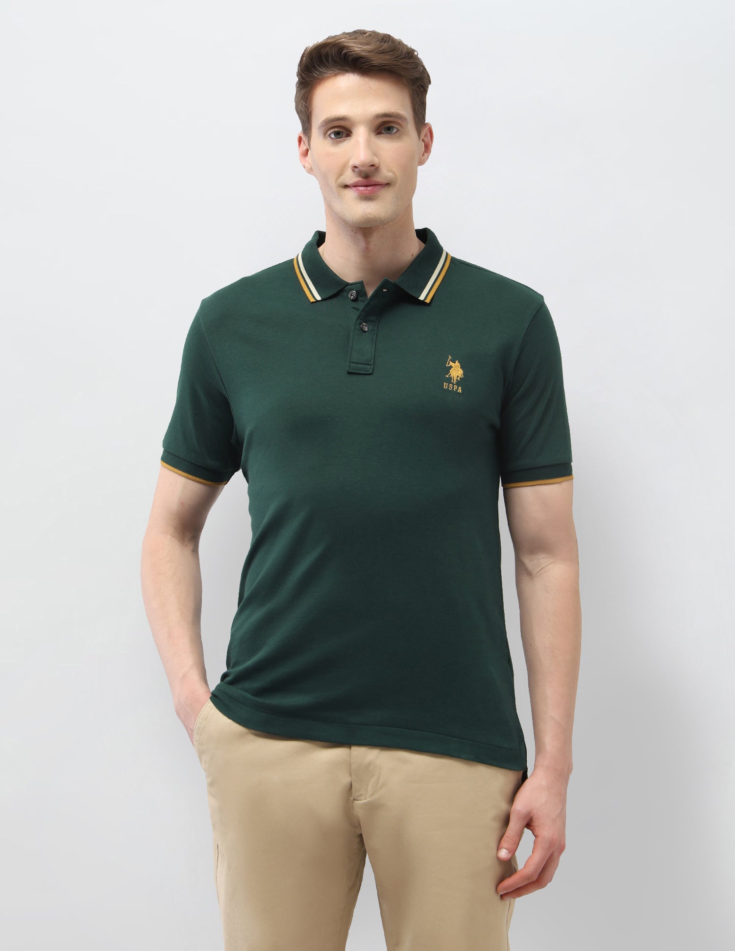 Solid Regular Fit Polo Shirt Olive - U.S. Polo Assn. India | Large