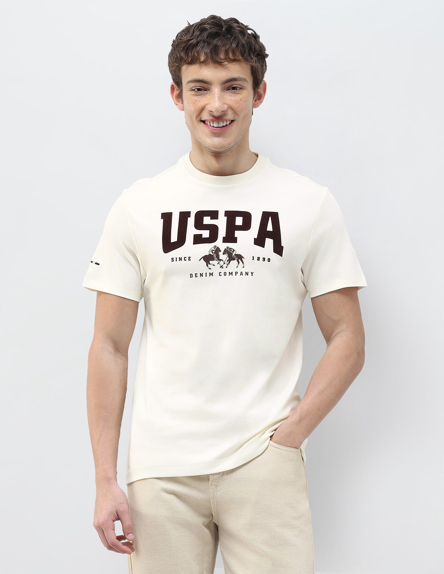Brand Printed Slim Fit T-Shirt Ivory - U.S. Polo Assn. India | Large