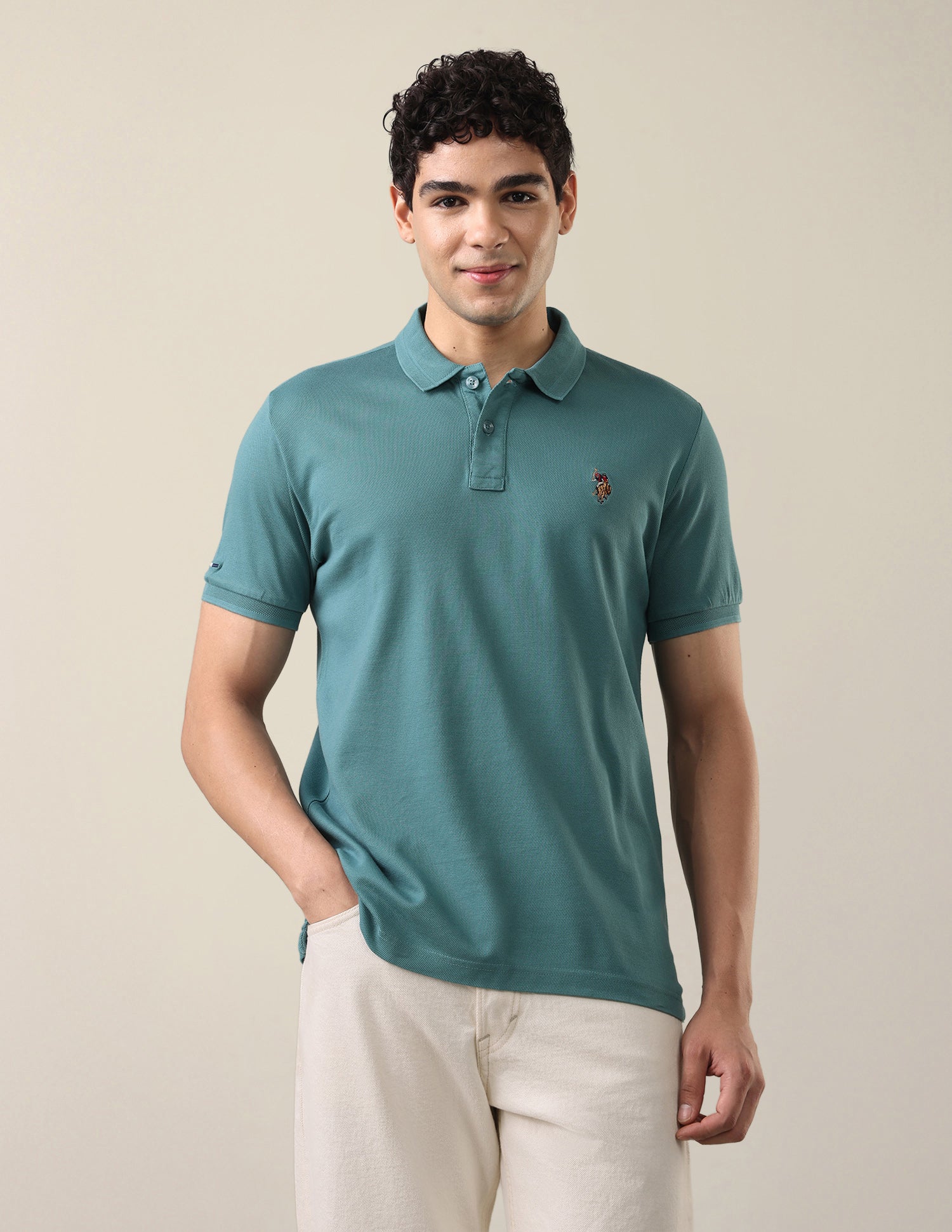 Vertical Striped Slim Fit Polo Shirt Aqua - U.S. Polo Assn. India | Large