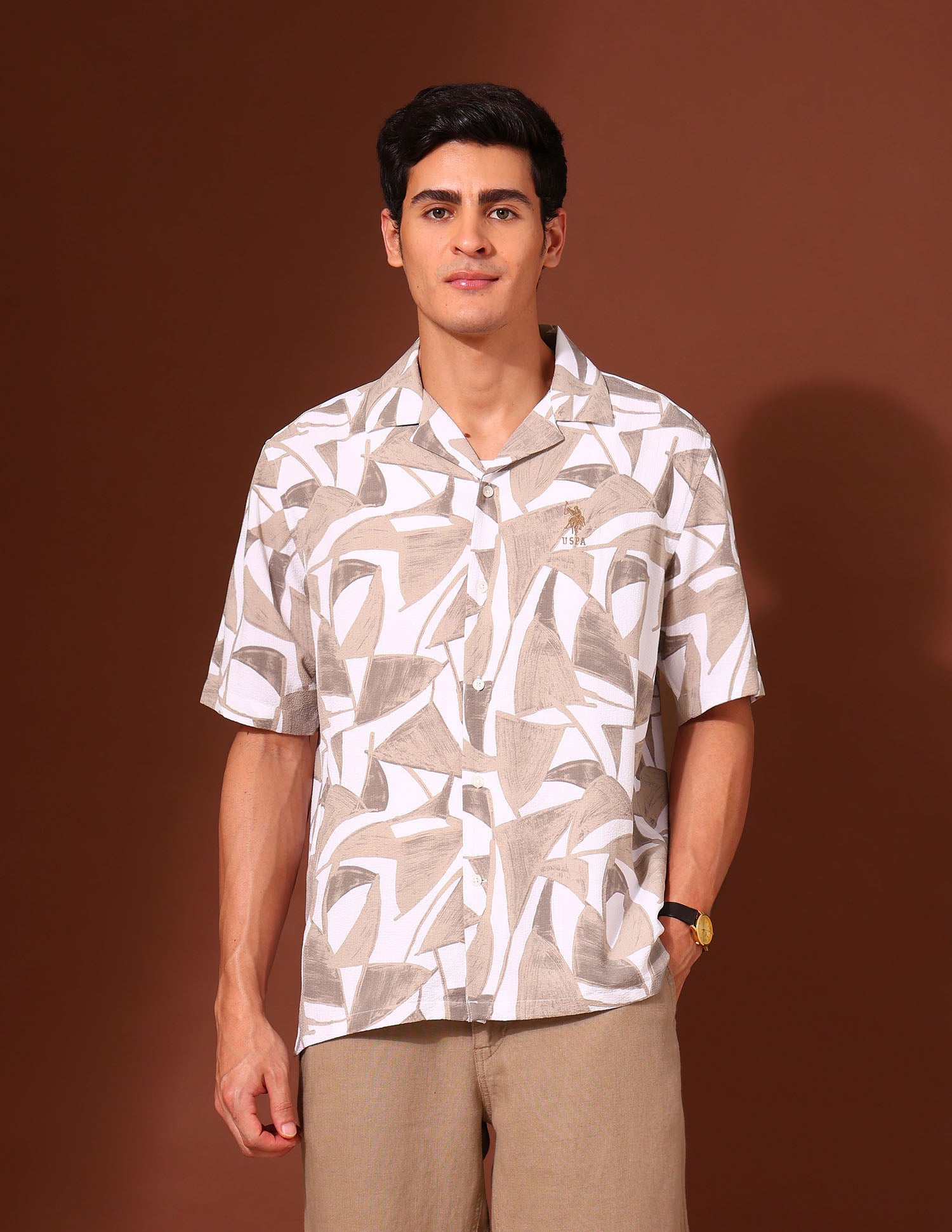 Abstract Printed Tailored Fit Shirt Brown - U.S. Polo Assn. India | Large