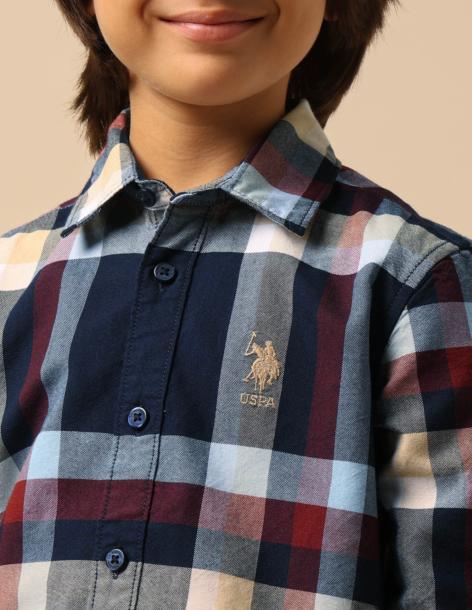 Boys Plaid Checked Regular Fit Shirt Navy - U.S. POLO ASSN. | Large