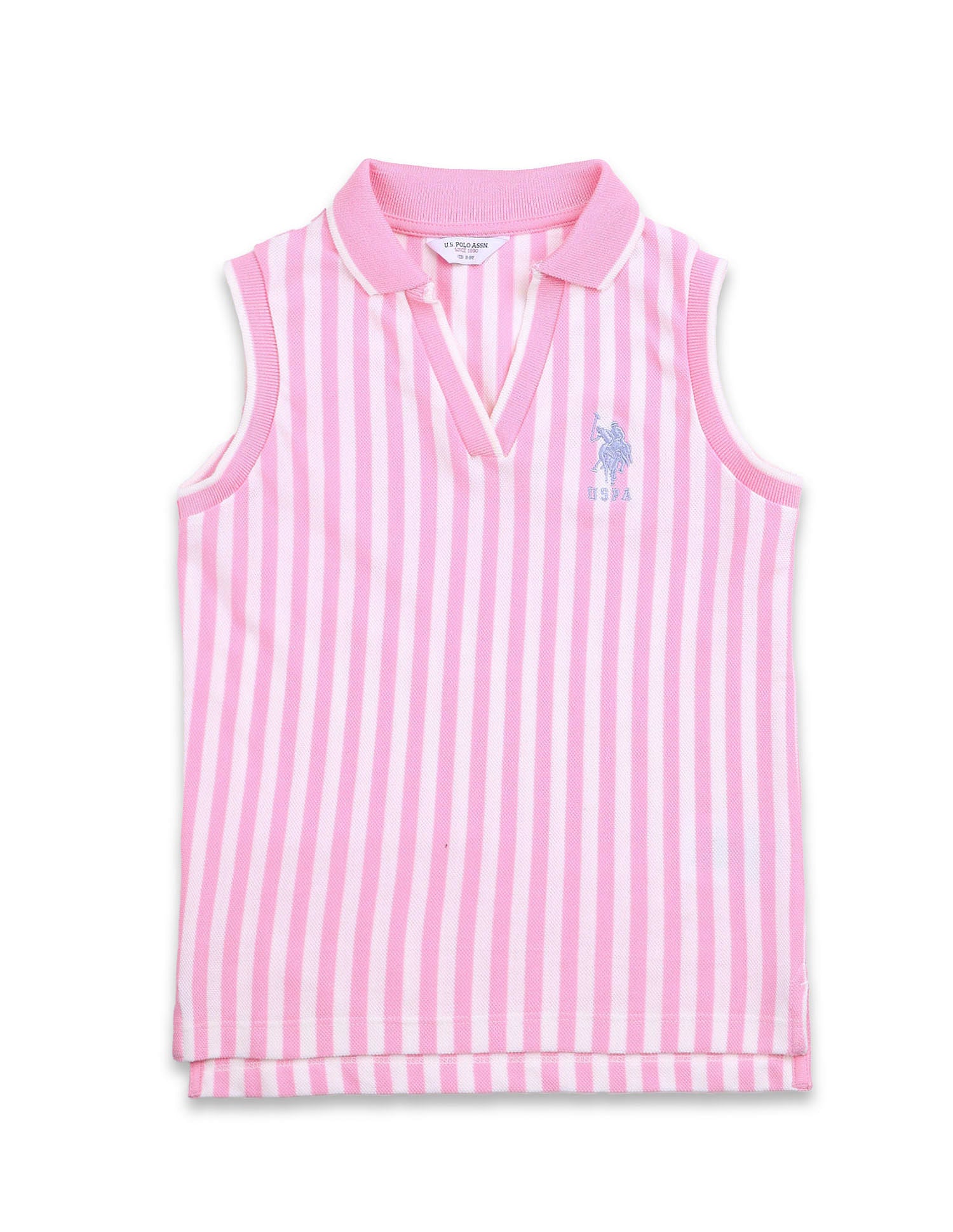 Girls Vertical Striped Polo Shirt Light Pink - U.S. POLO ASSN. | Large