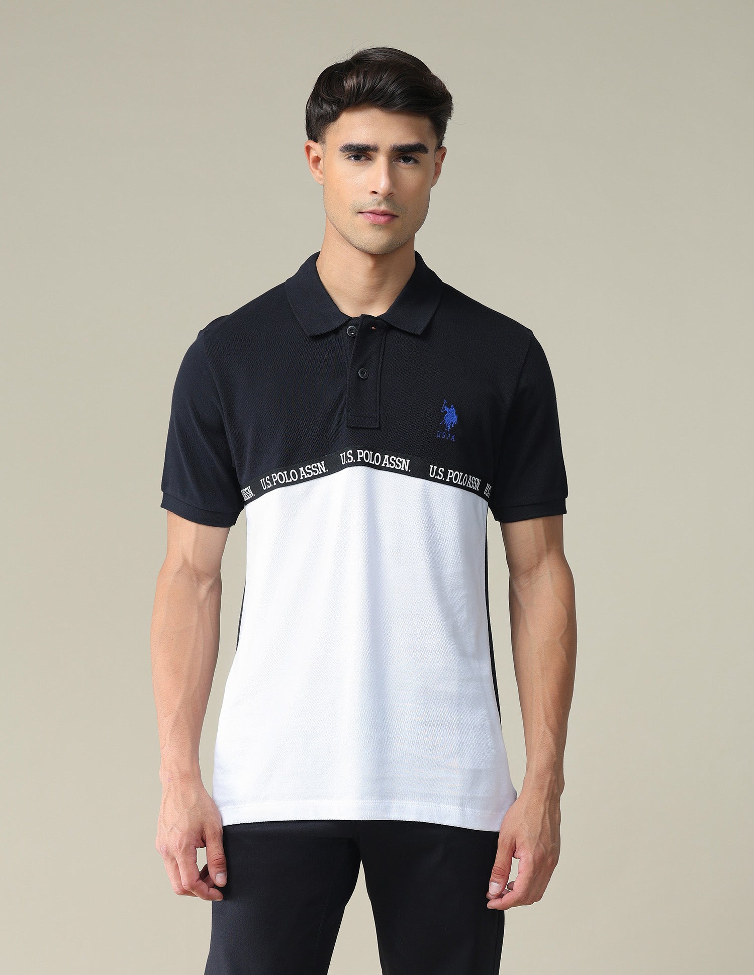Logo Tape Polo Shirt Black and White - U.S. POLO ASSN. | Large