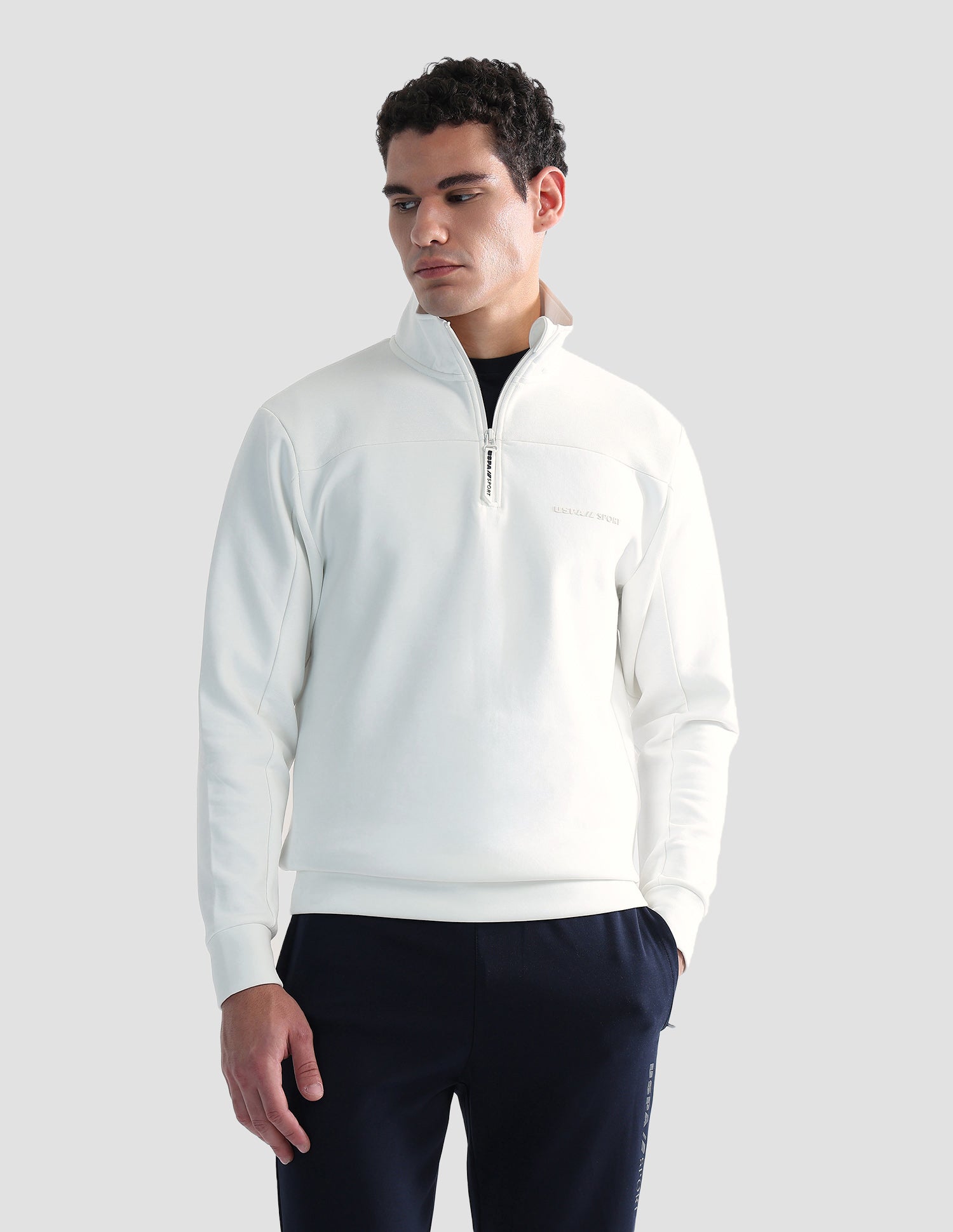 Regular Fit Solid Active Sweatshirt Off White - U.S. POLO ASSN. | Large