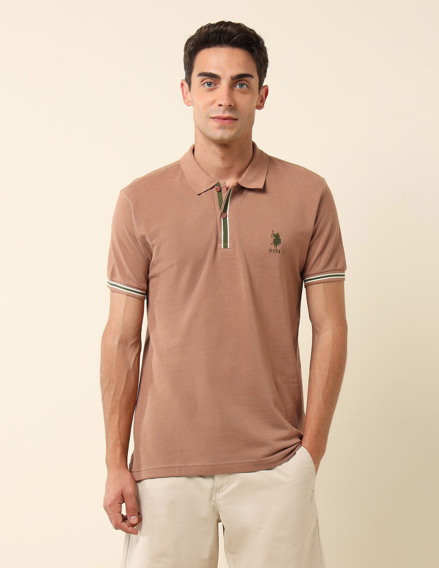 Pure Cotton Slim Fit Polo Shirt Light Brown - U.S. Polo Assn. India | Large