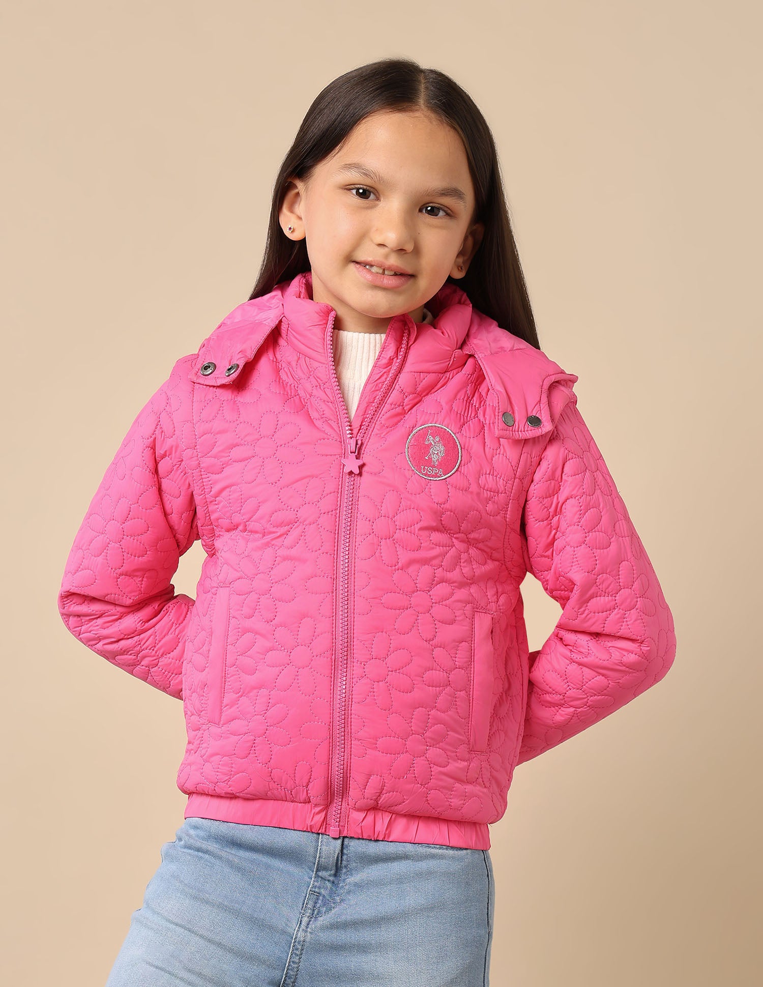 Girls Detachable Hood And Sleeve Jacket Pink - U.S. POLO ASSN. | Large