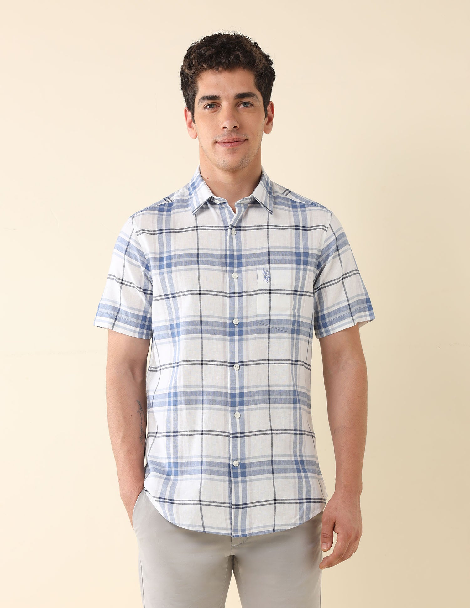 Plaid Checked Tailored Fit Shirt White - U.S. Polo Assn. India | Large