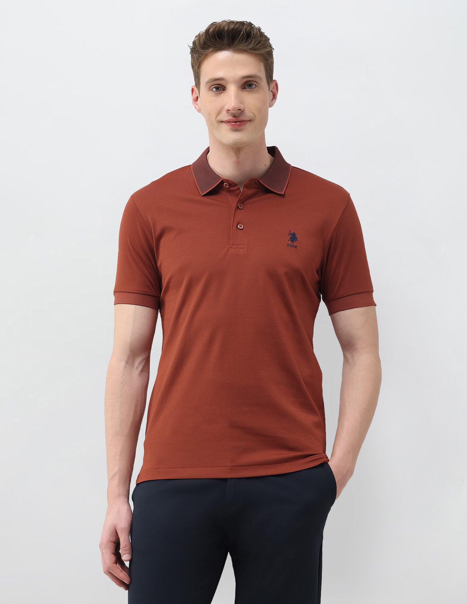 Solid Slim Fit Polo Shirt Rust - U.S. Polo Assn. India | Large