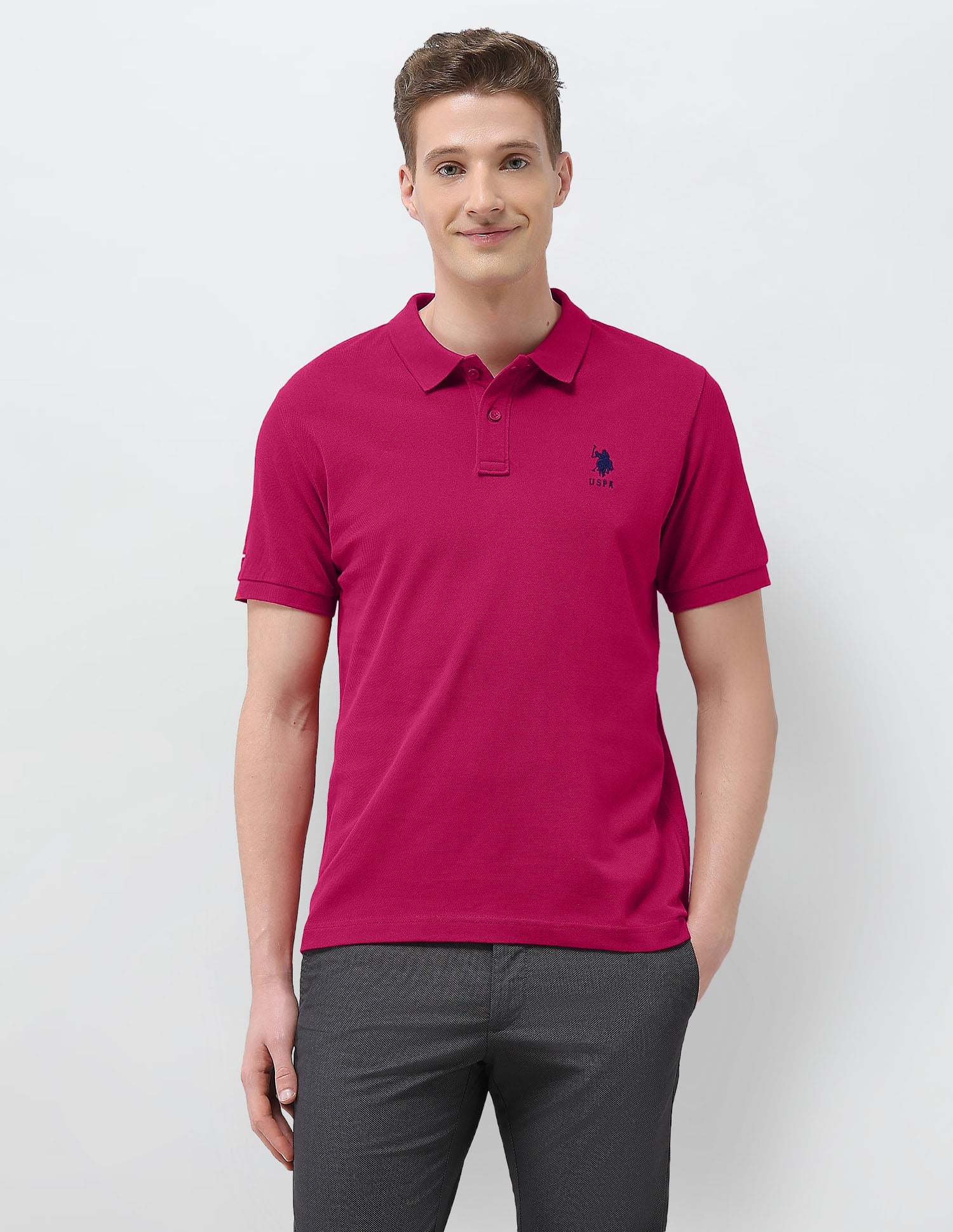 Solid Slim Fit Polo Shirt Pink - U.S. Polo Assn. India | Large