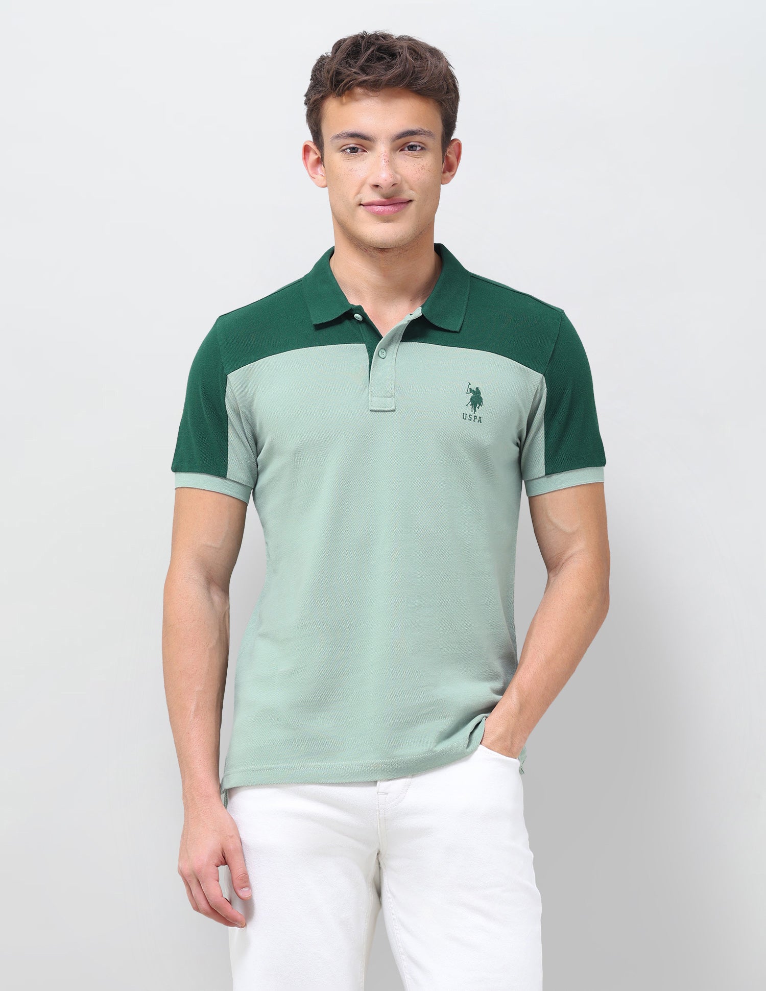 Colourblocked Regular Fit Polo Shirt Light Green - U.S. Polo Assn. India | Large