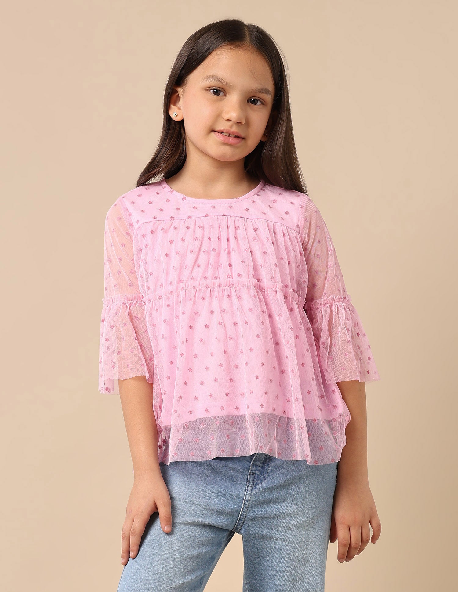 Star Print Tiered Top Light Pink - U.S. POLO ASSN. | Large