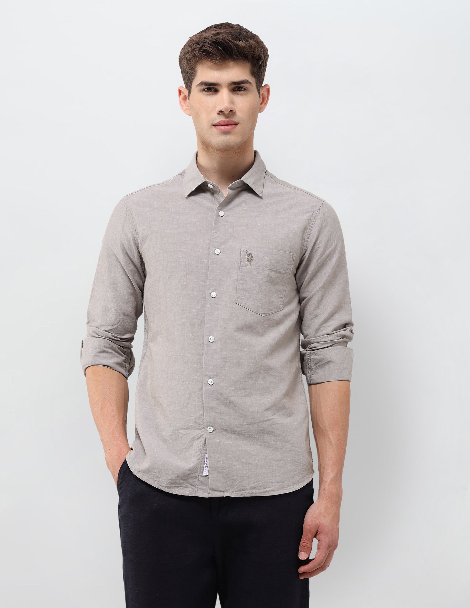 Solid Tailored Fit Shirt Khaki - U.S. Polo Assn. India | Large