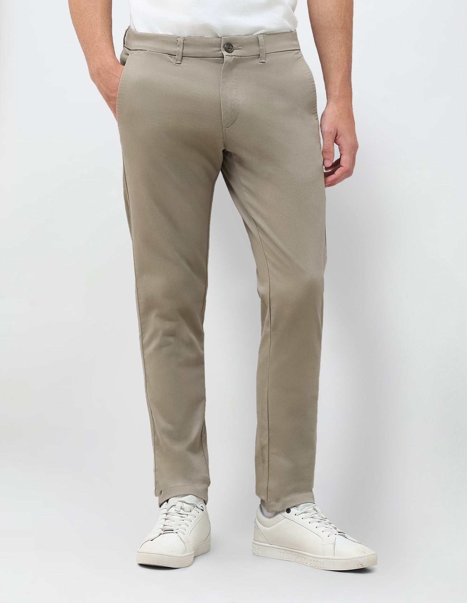 Twill Denver Slim Fit Trousers Light Olive - U.S. Polo Assn. India | Large