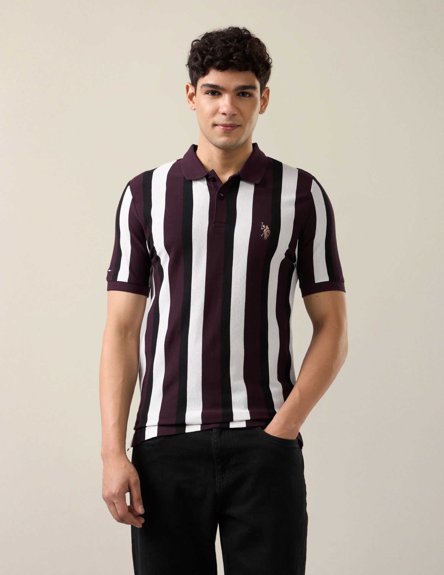 Vertical Striped Slim Fit Polo Shirt Wine - U.S. Polo Assn. India | Large