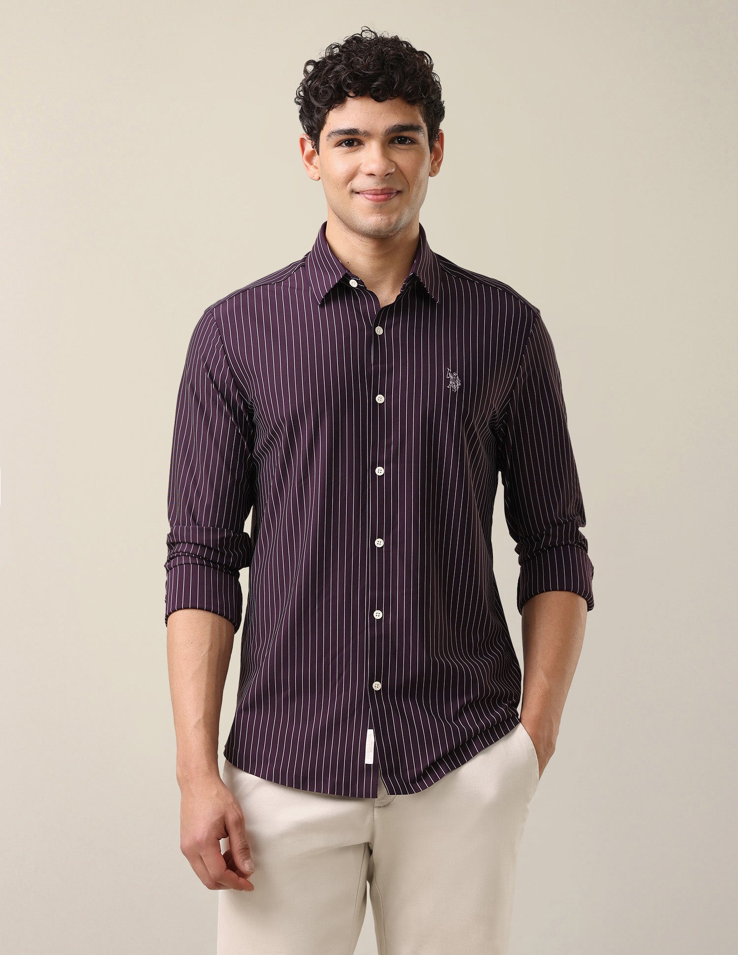 Vertical Striped Knitted Shirt Purple - U.S. Polo Assn. India | Large