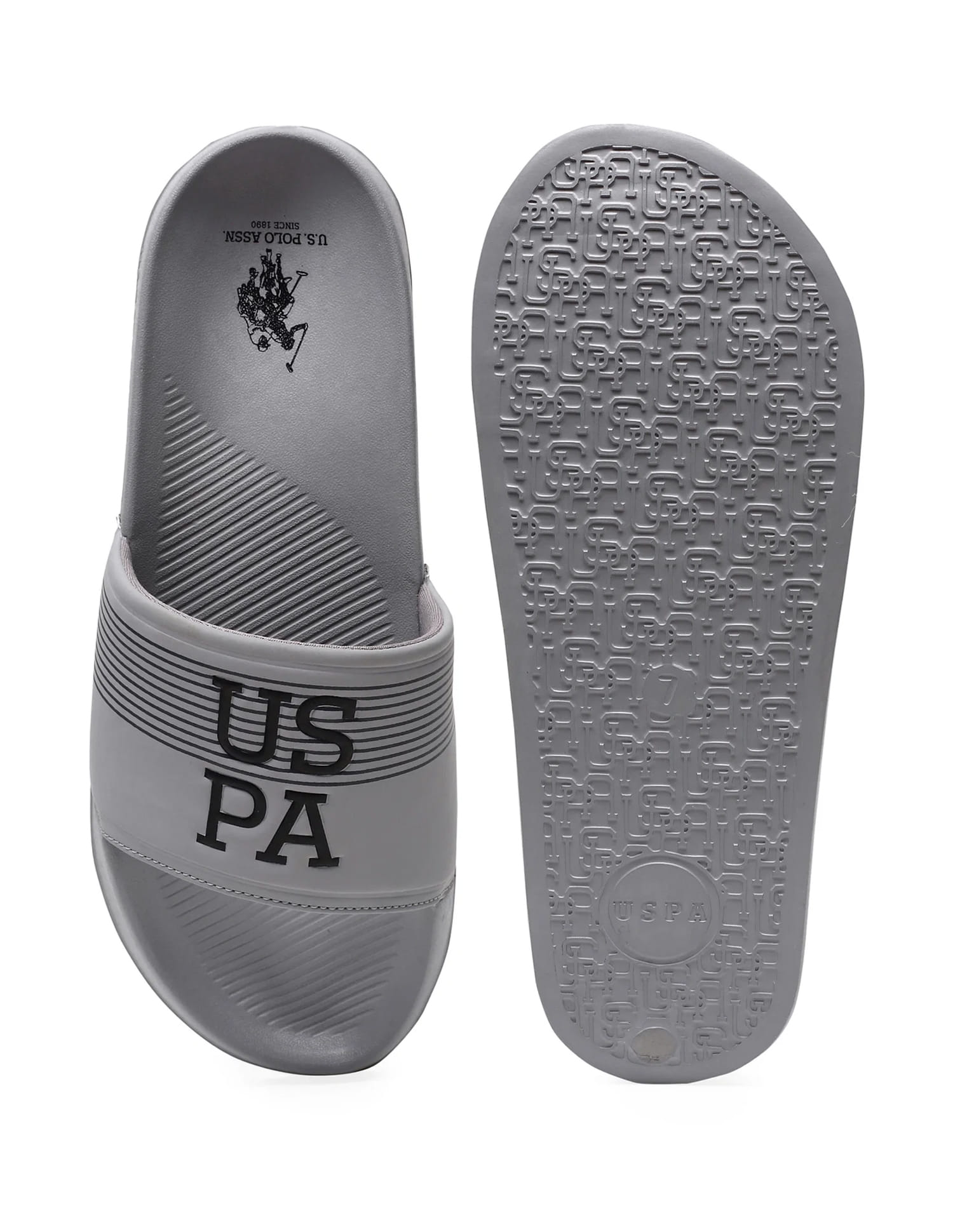 Men Brand Print Beesley 5.0 Slides Grey - U.S. Polo Assn. India | Large