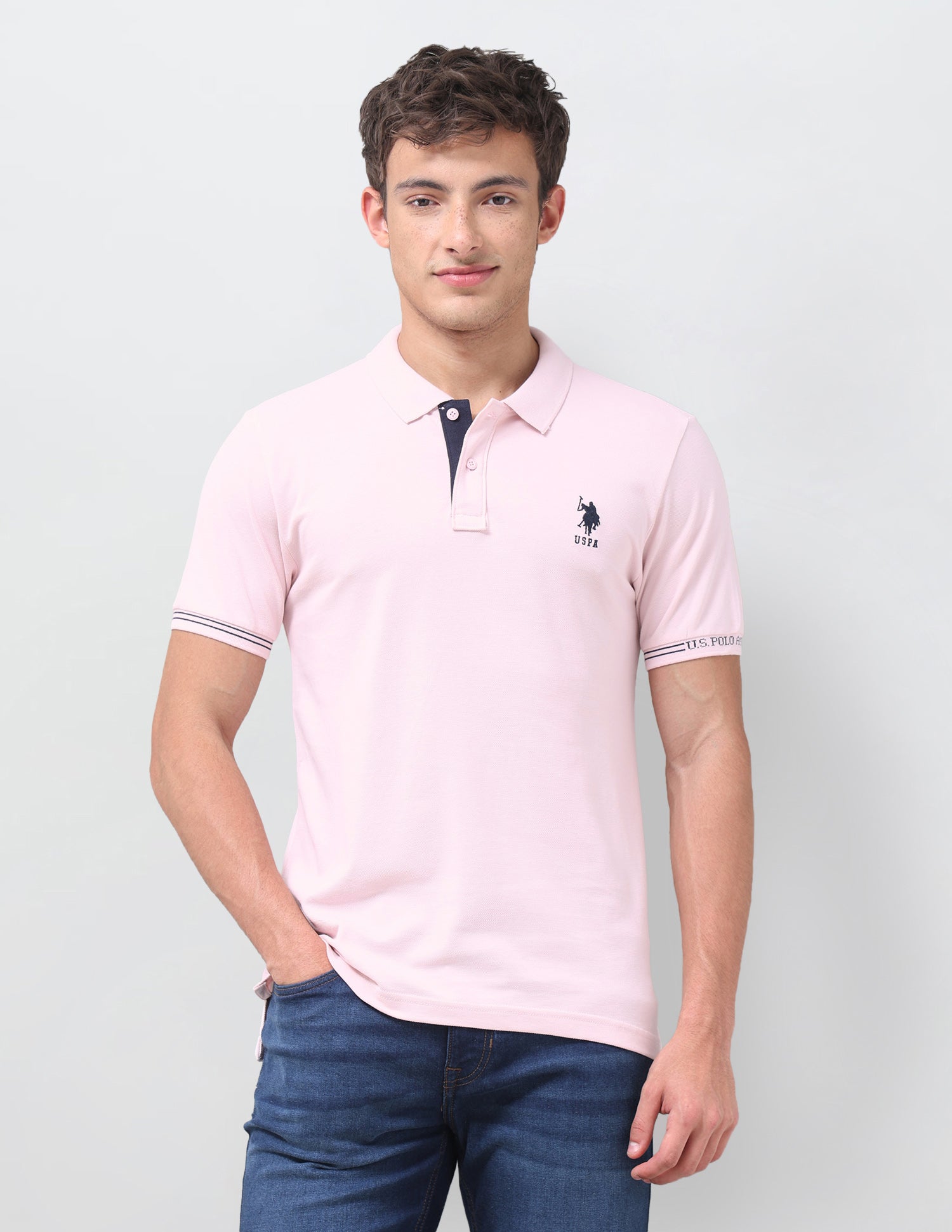 Solid Regular Fit Polo Shirt Light Pink - U.S. Polo Assn. India | Large