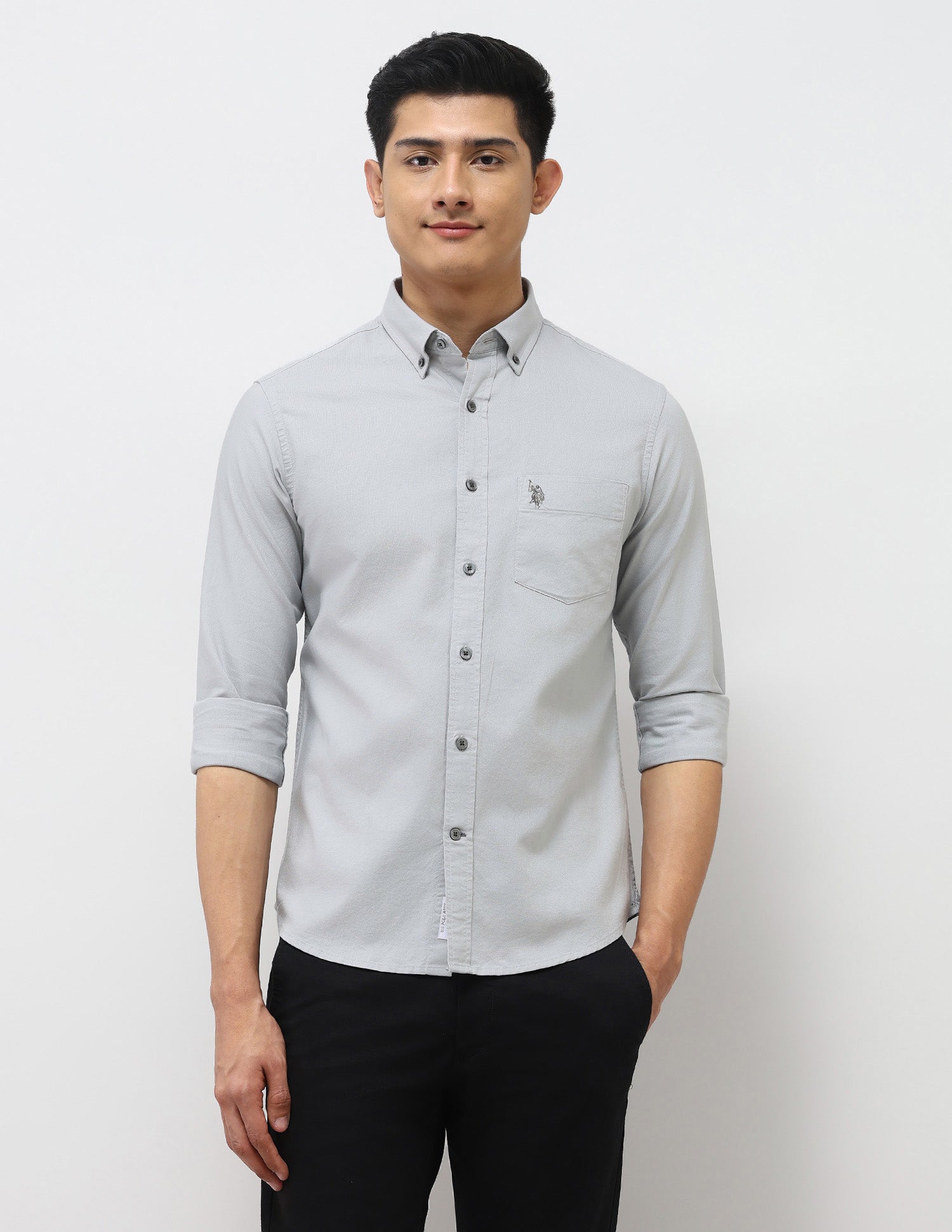 Tailored Fit Oxford Button Down Shirt Light Grey - U.S. Polo Assn. India | Large