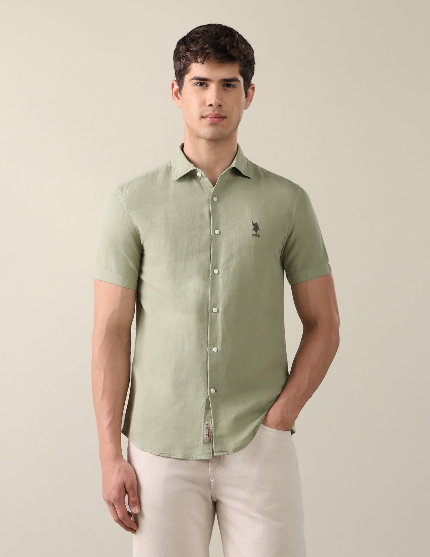 Solid Regular Fit Shirt Green - U.S. Polo Assn. India | Large