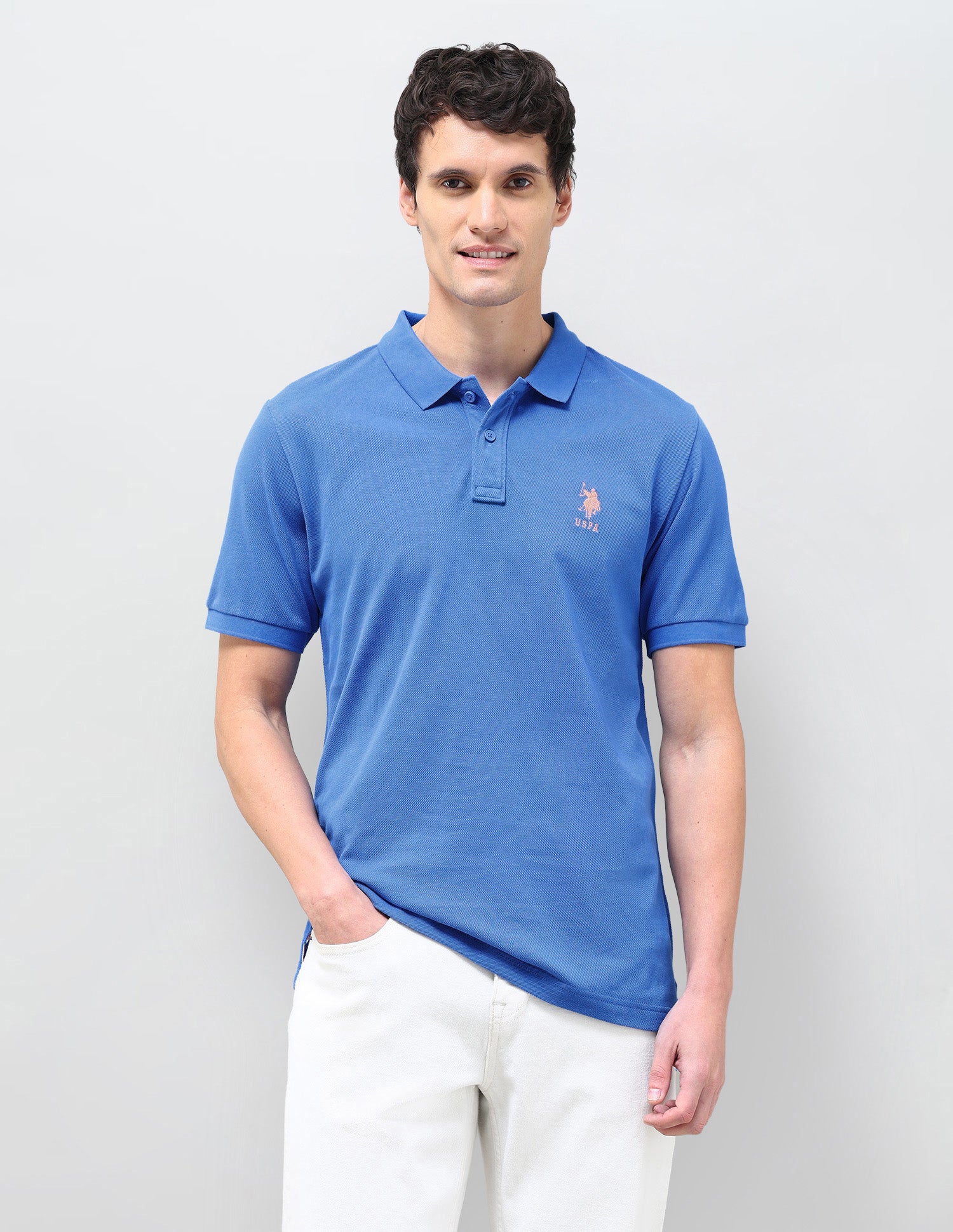 Solid Slim Fit Polo Shirt Blue - U.S. Polo Assn. India | Large