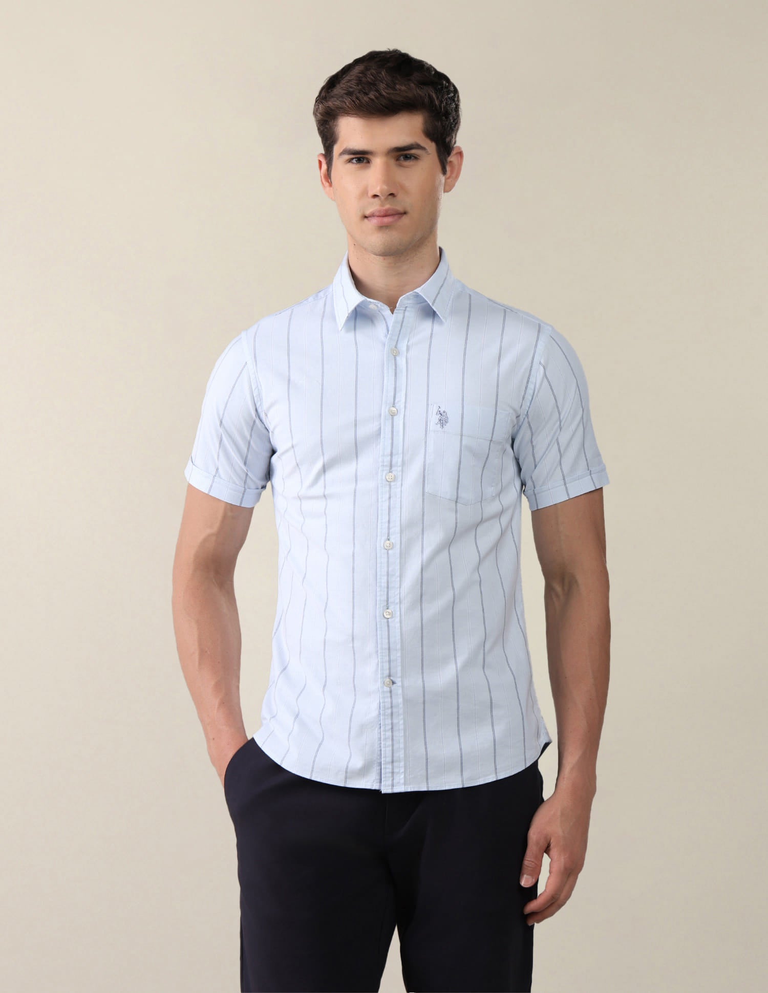 Oxford Vertical Striped Shirt Blue - U.S. Polo Assn. India | Large