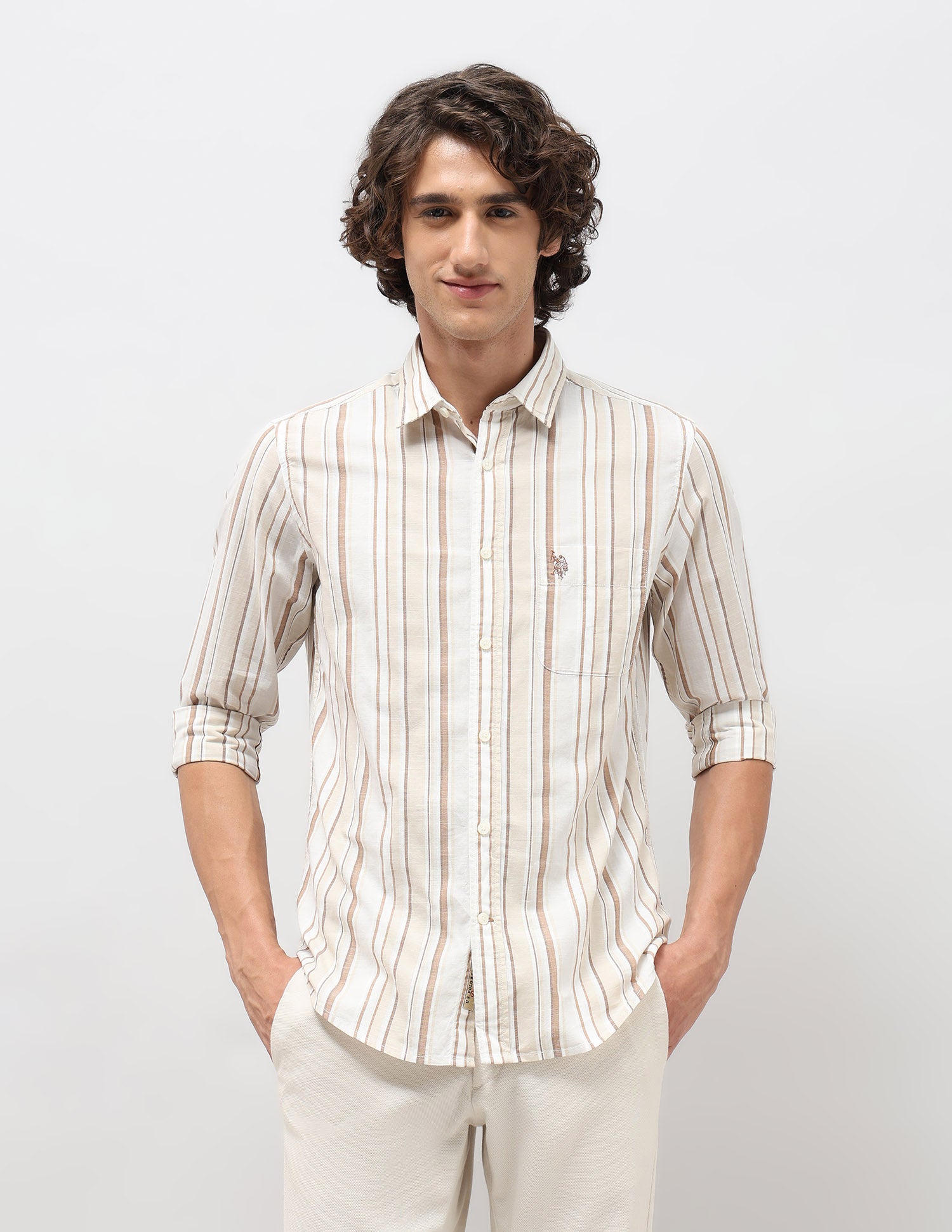 Pure Cotton Slim Fit Shirt Khaki - U.S. POLO ASSN. | Large