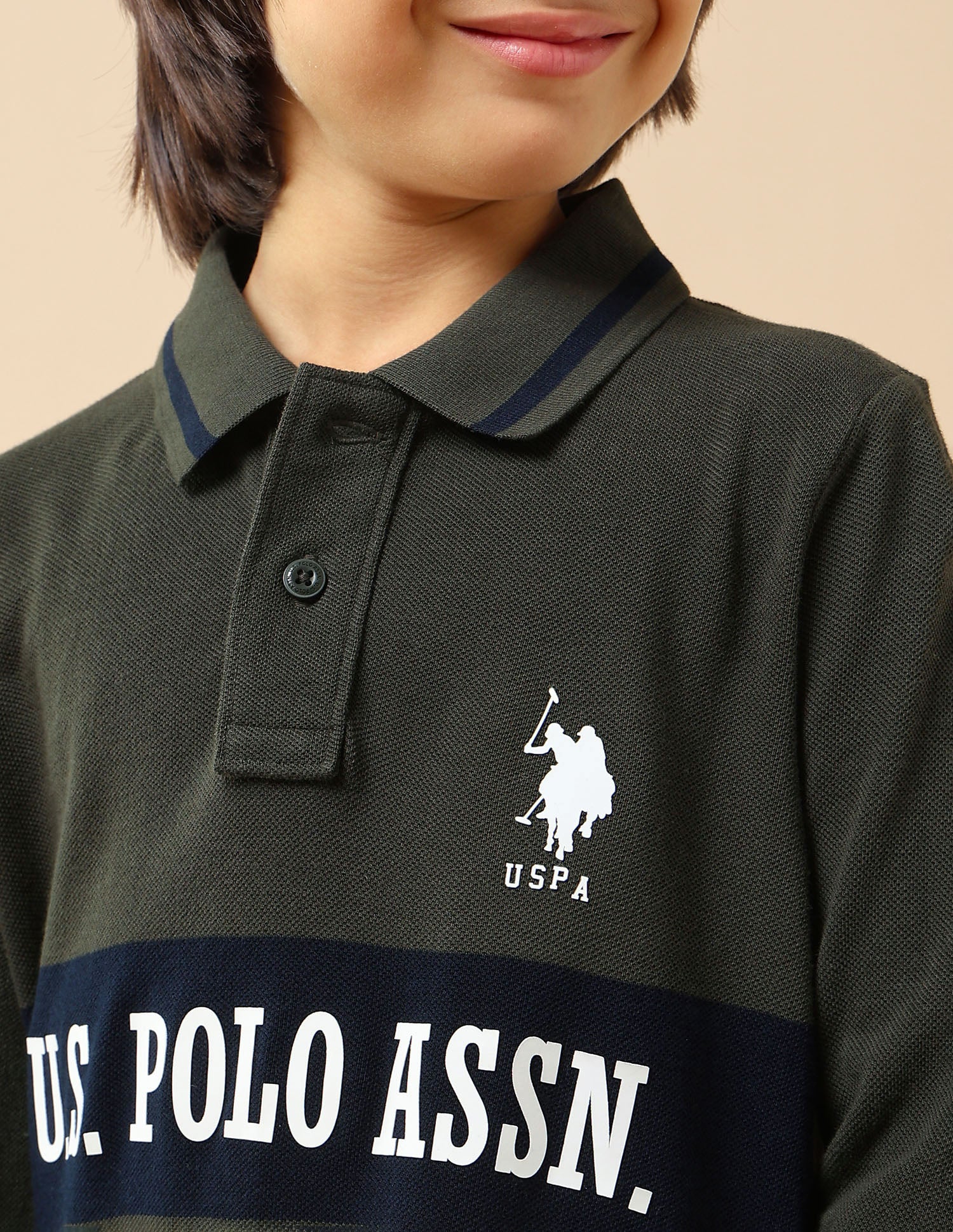 Boys Brand Printed Regular Fit Polo Shirt Olive - U.S. POLO ASSN. | Large