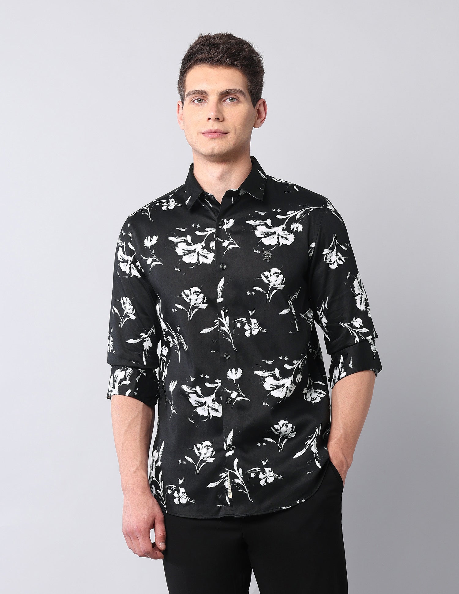 Floral Printed Satin Shirt Black - U.S. Polo Assn. India | Large