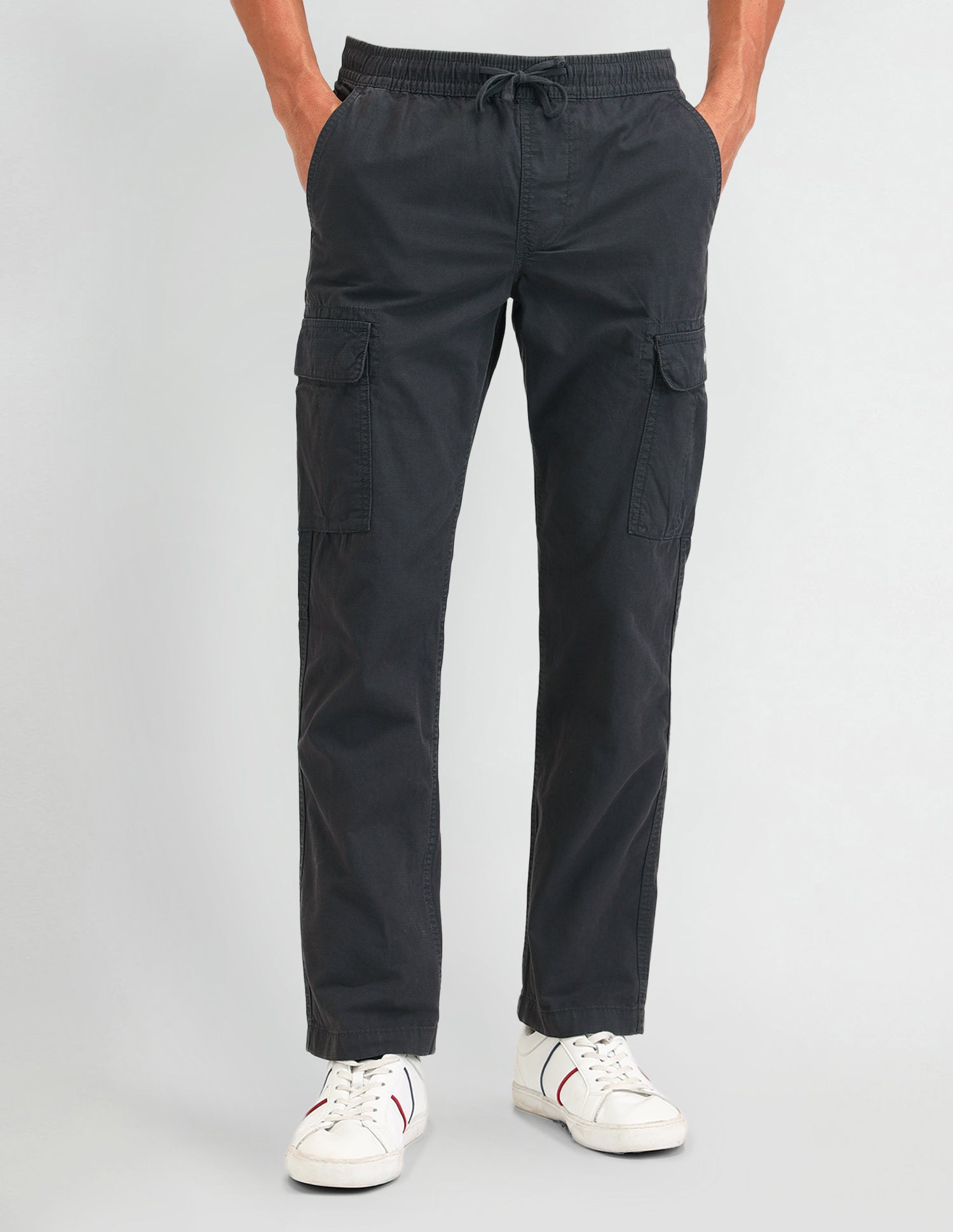 Straight Fit Textured Trousers Charcoal - U.S. Polo Assn. India | Large