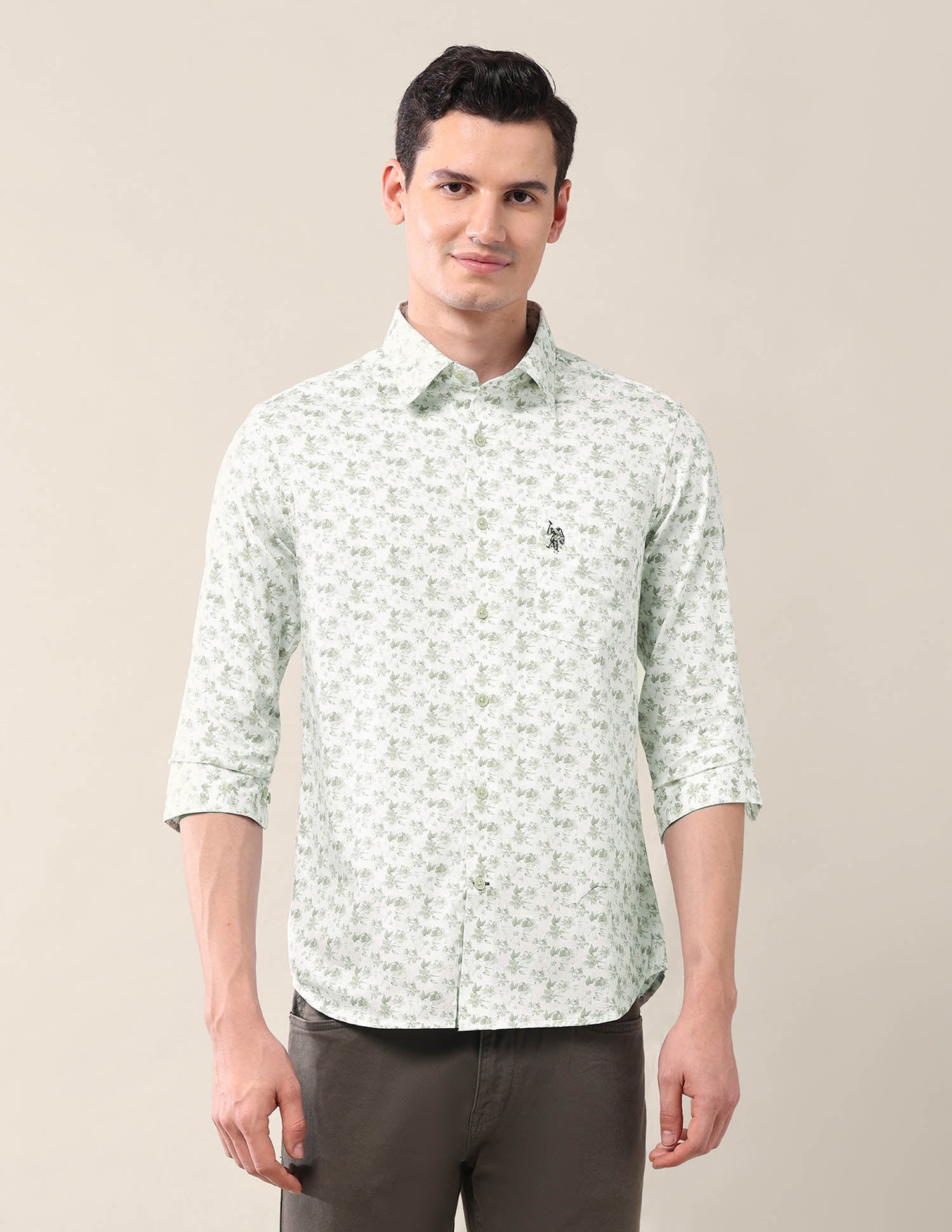 Floral Tailored Fit Shirt Green - U.S. POLO ASSN. | Large